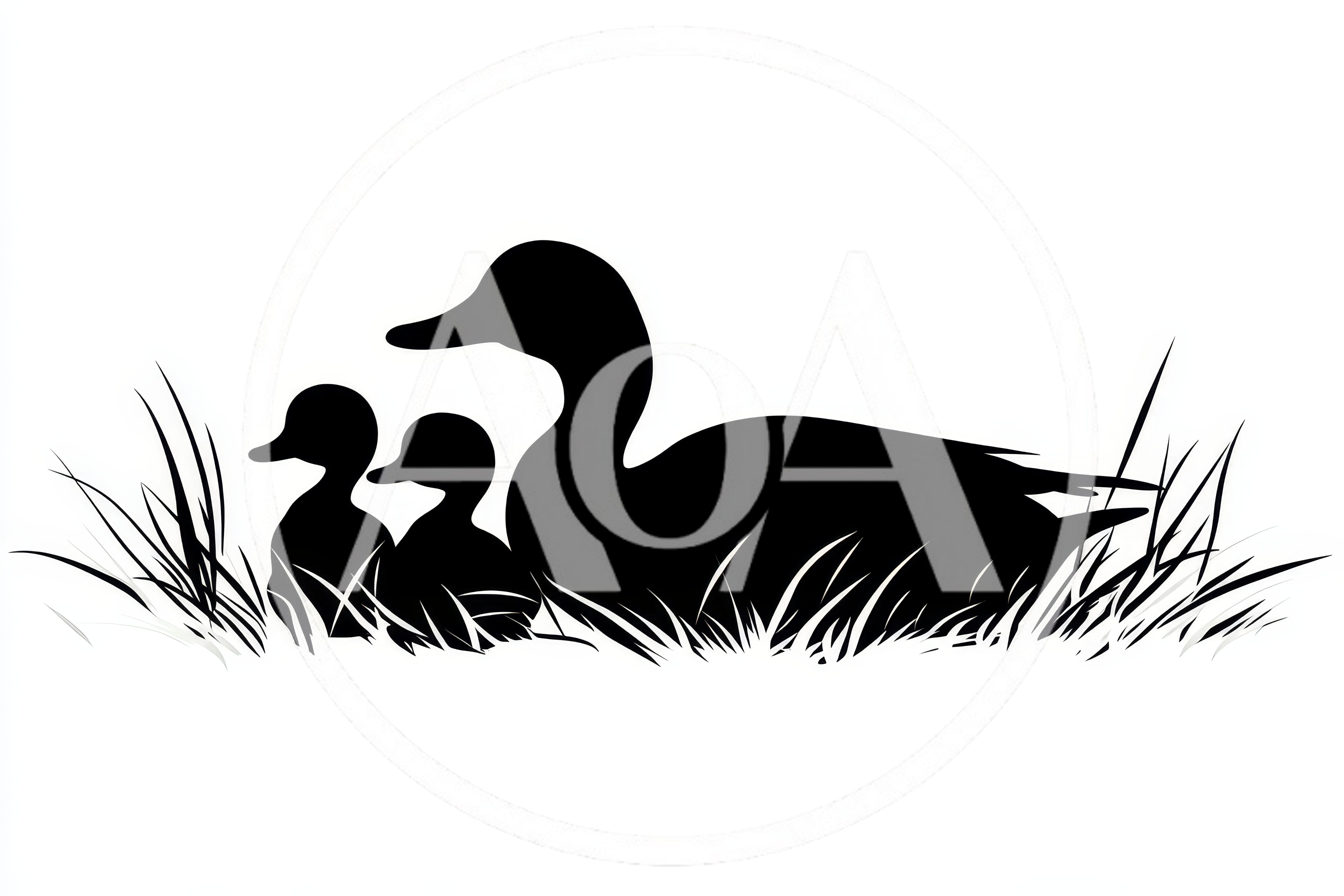 Silhouette Of A Mother Duck With Two Ducklings