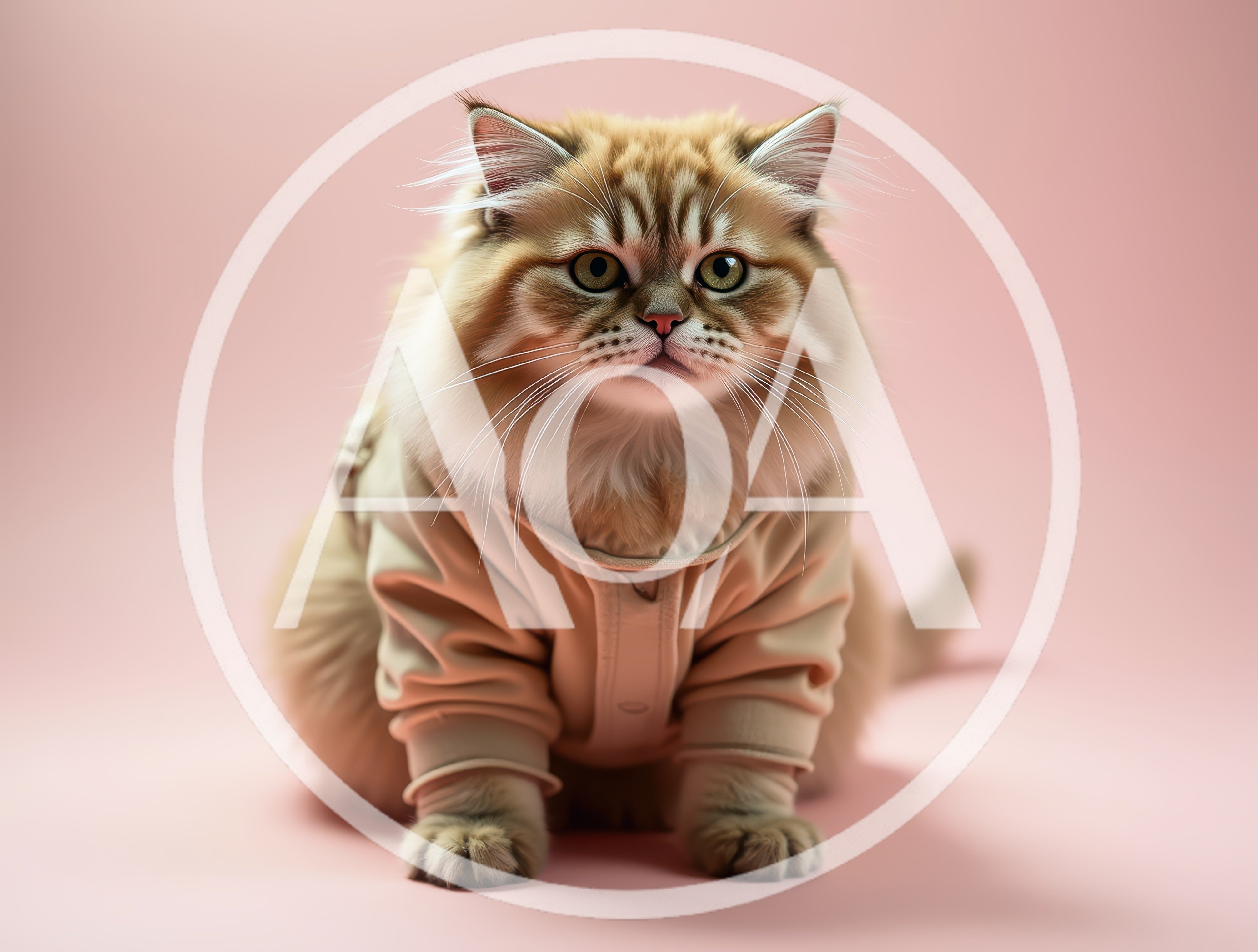 Fluffy Ginger Cat Wearing A Beige Sweater