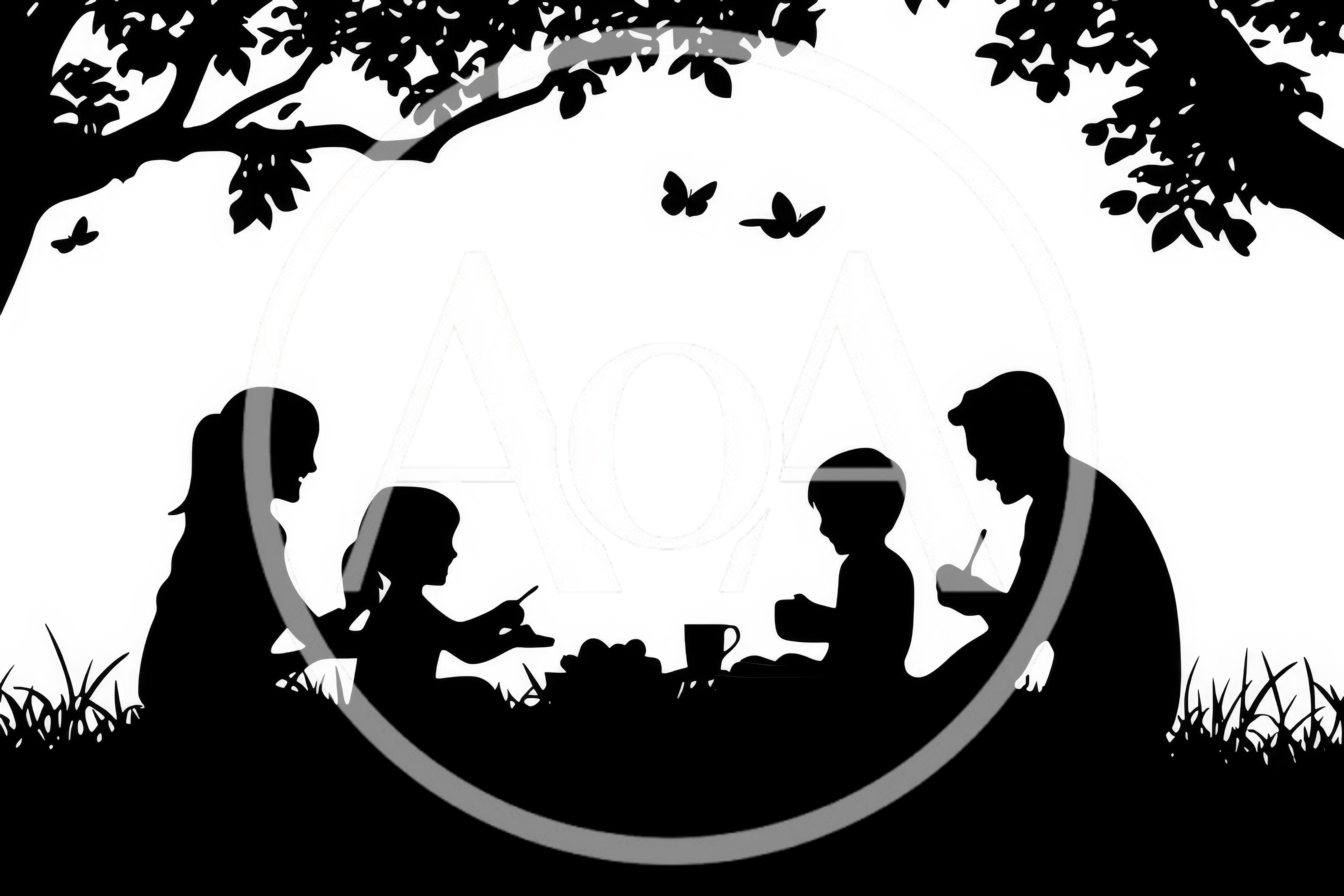 Silhouette Of A Family Having A Picnic Outdoors