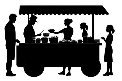 Silhouette Of People At A Street Food Stall
