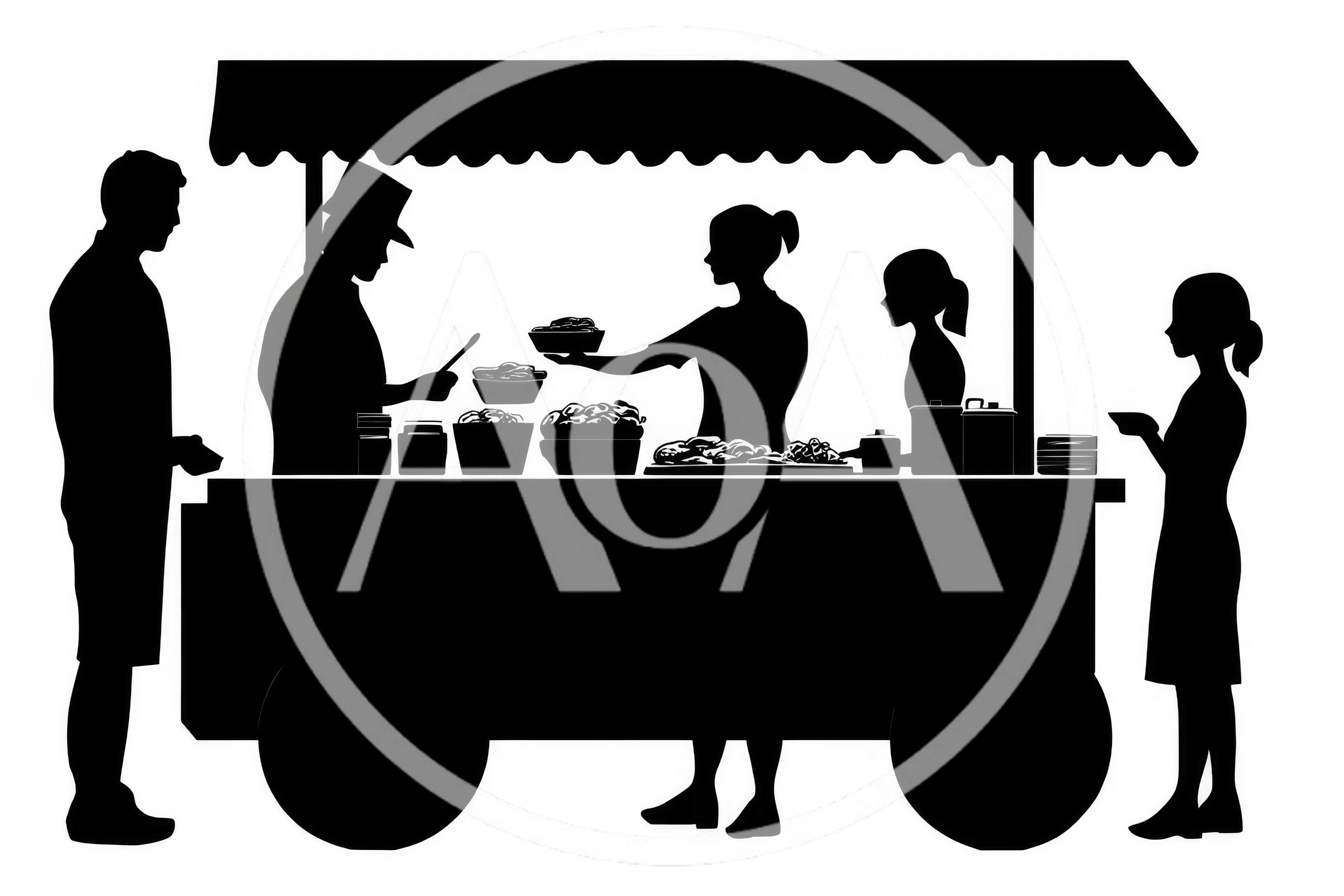 Silhouette Of People At A Street Food Stall