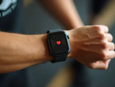 Person Checking Heart Rate On Smartwatch