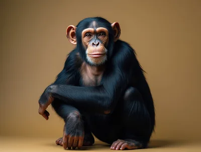 Portrait Of A Chimpanzee Sitting On A Neutral Background