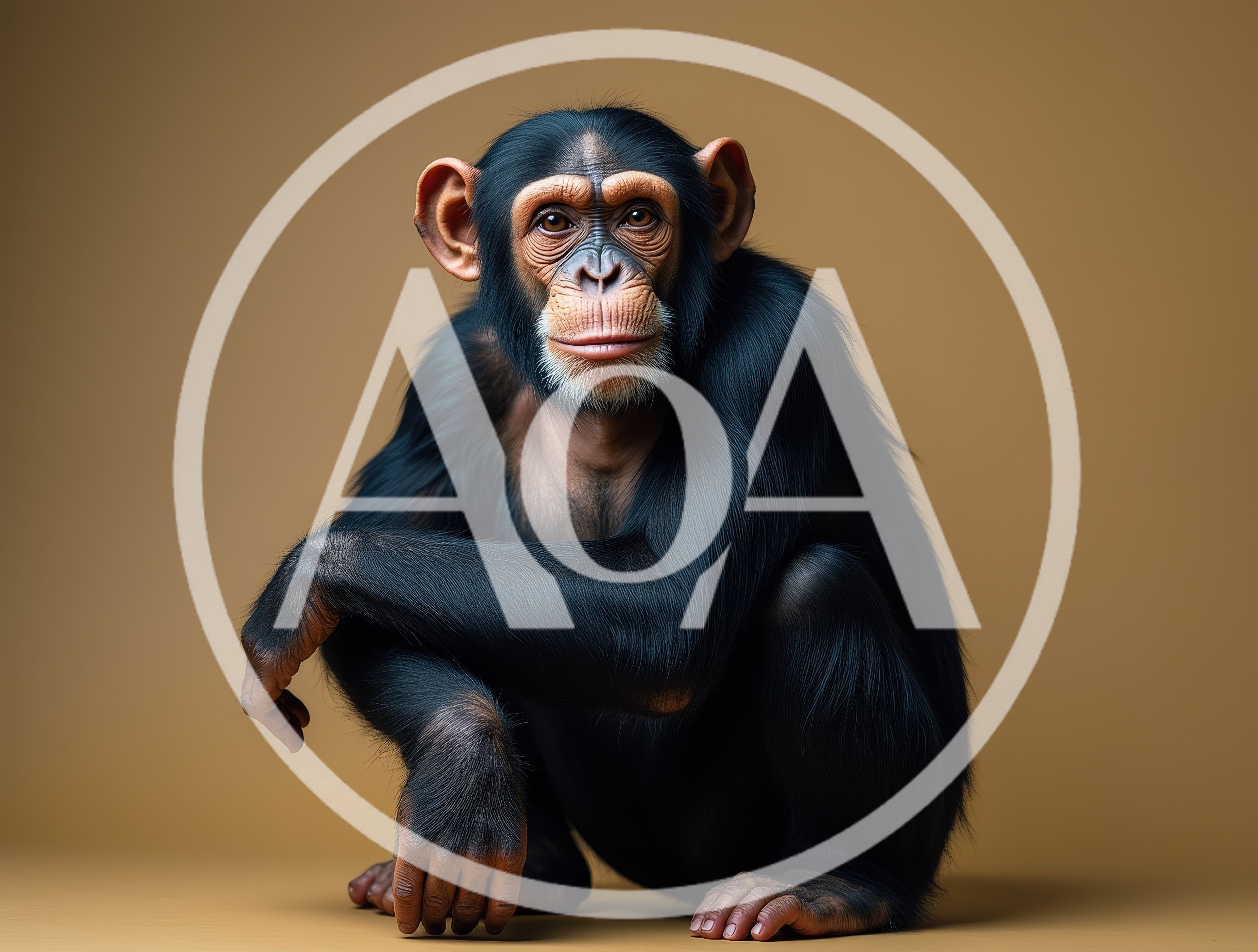 Portrait Of A Chimpanzee Sitting On A Neutral Background