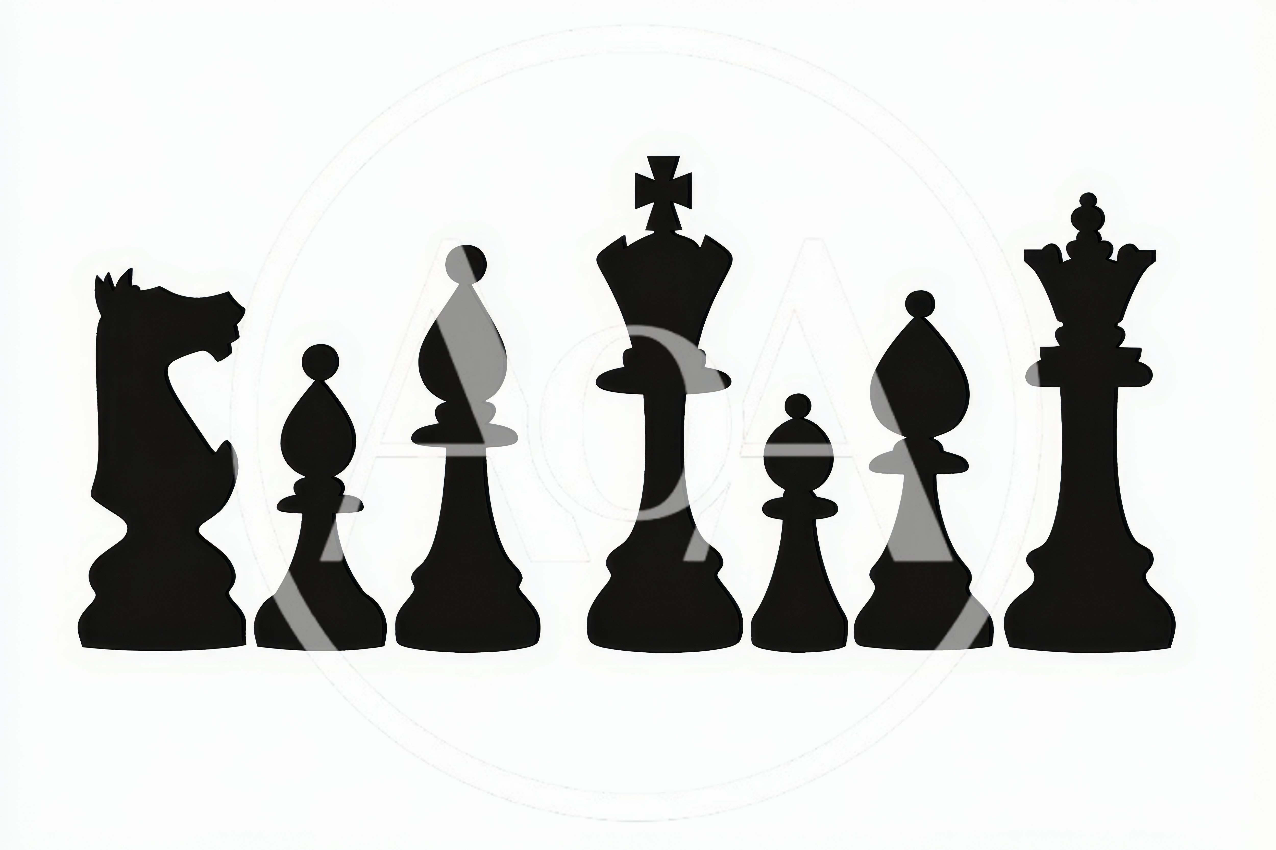 Black Chess Piece Silhouettes On White Background