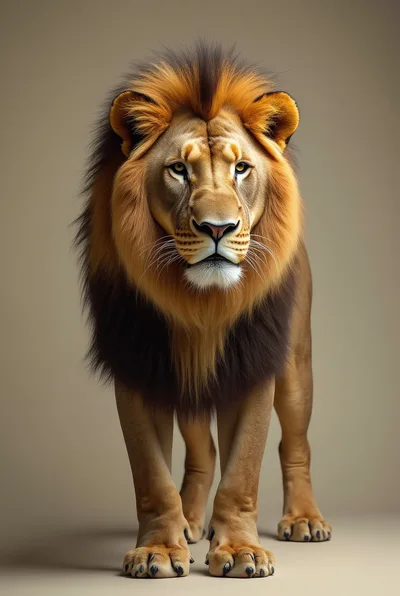 Majestic Male Lion Standing Against Neutral Background