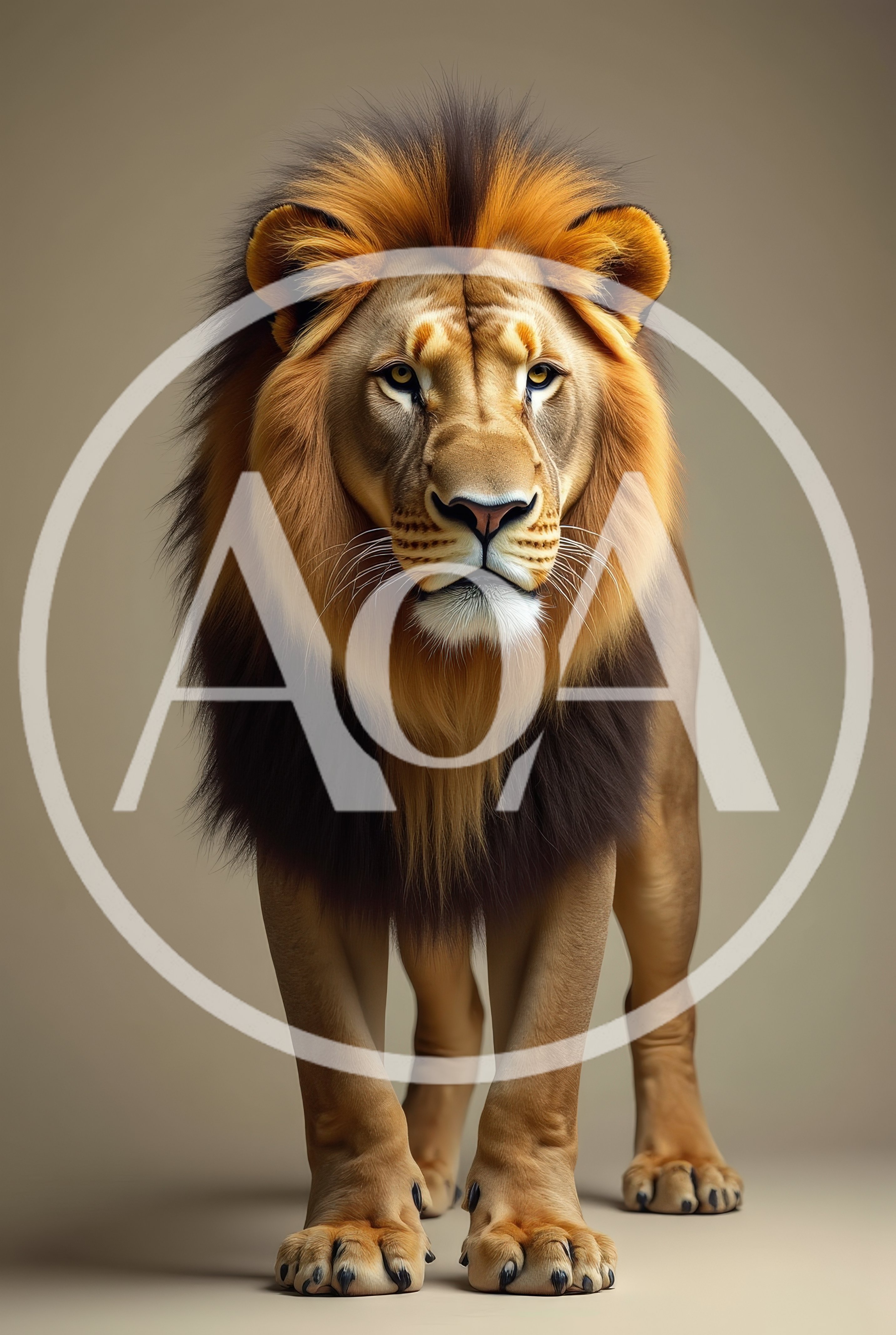 Majestic Male Lion Standing Against Neutral Background