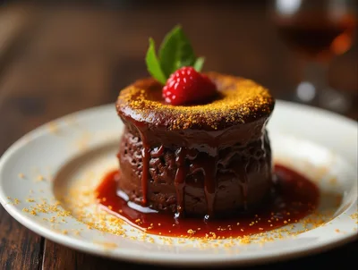 Gourmet Chocolate Lava Cake With Raspberry Garnish