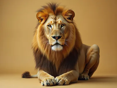 Majestic Male Lion Resting On Solid Background