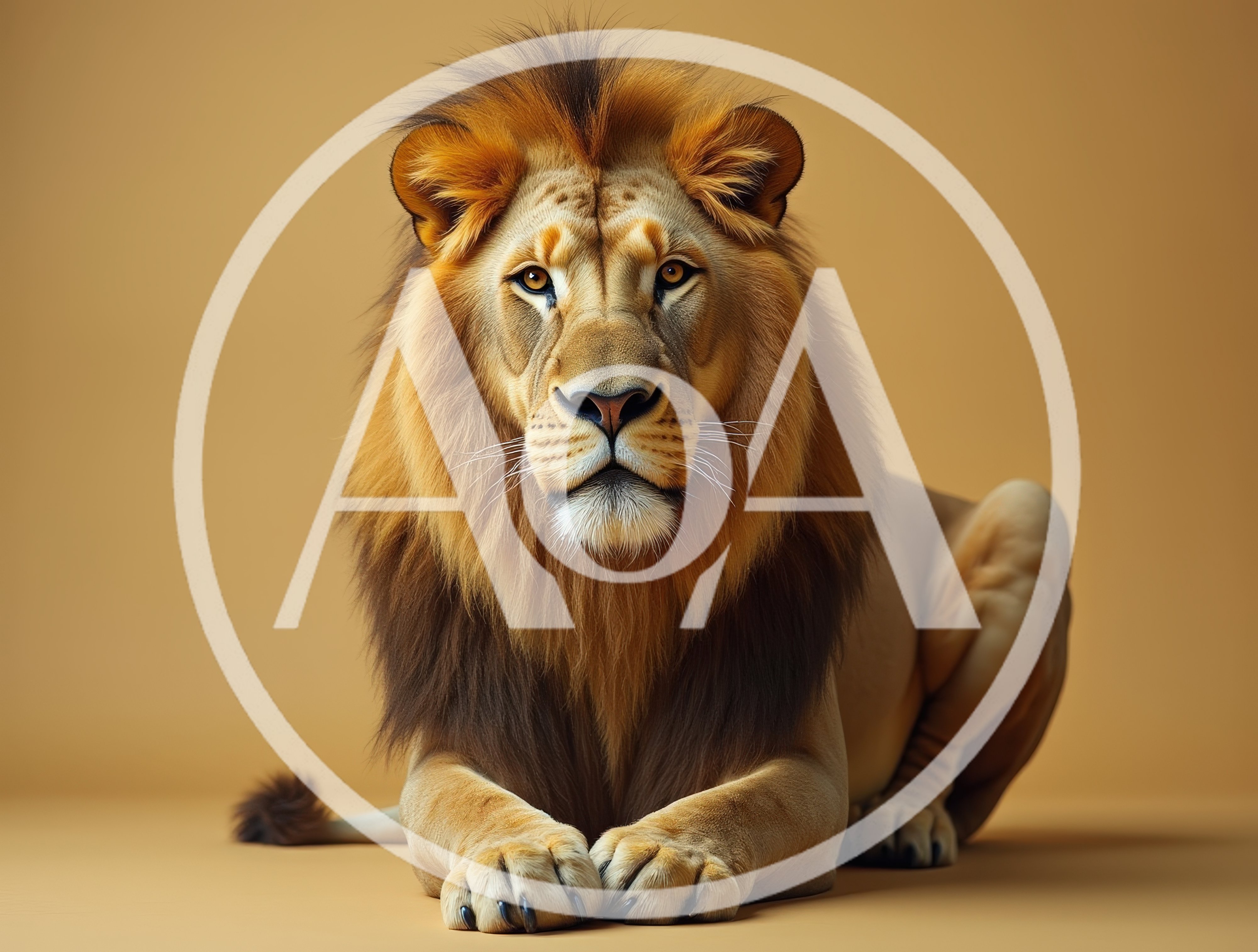 Majestic Male Lion Resting On Solid Background