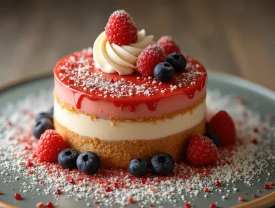 Gourmet Layered Berry Mousse Cake on Plate