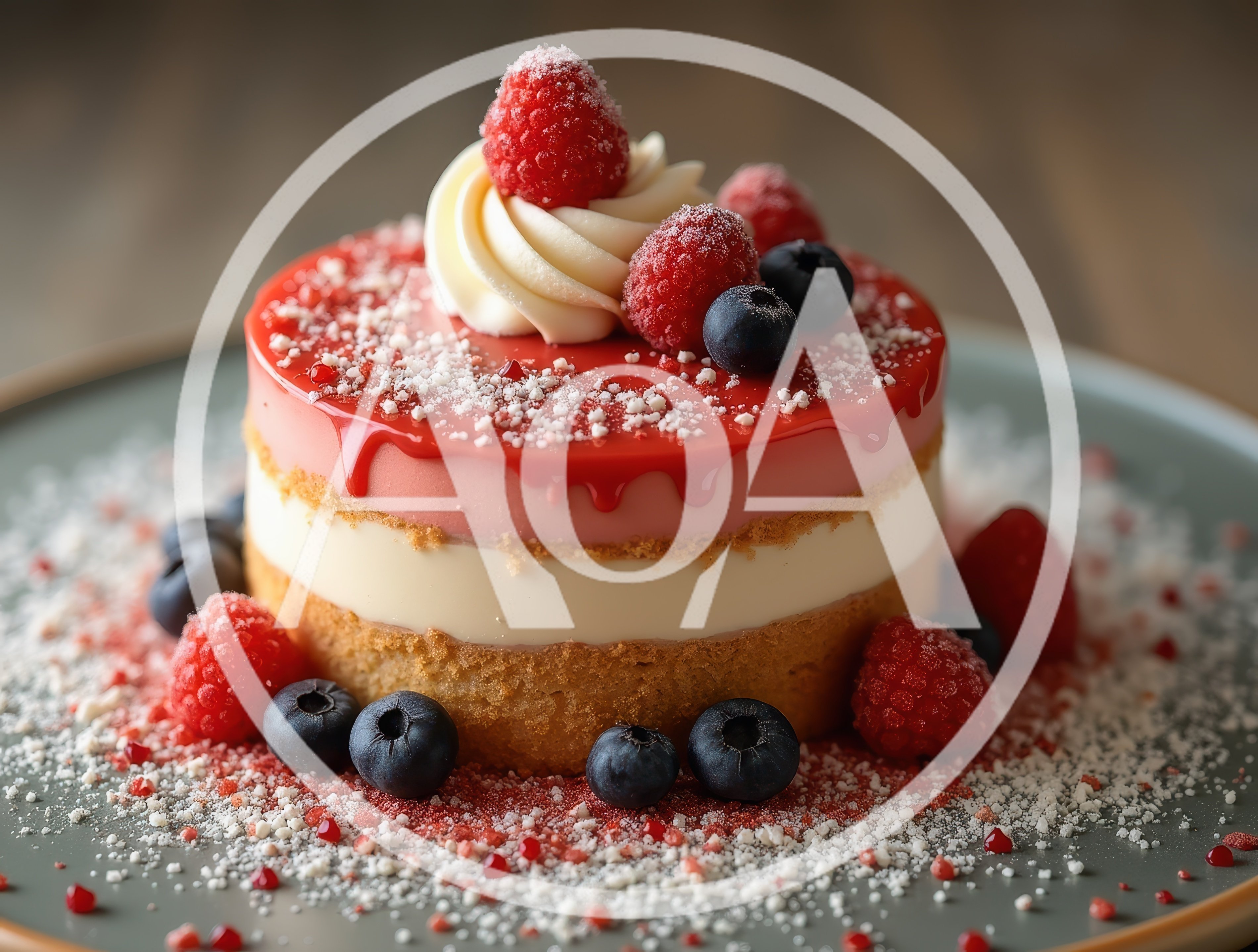 Gourmet Layered Berry Mousse Cake on Plate