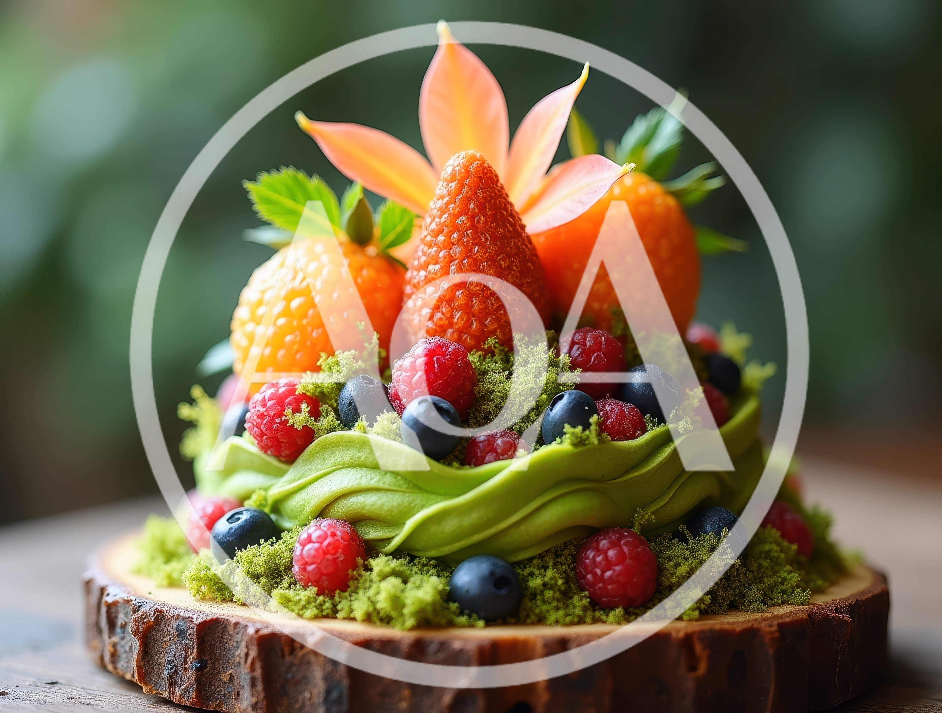 Artistic Forest Themed Dessert With Berries And Moss