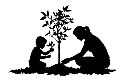 Mother and Child Planting a Tree Silhouette