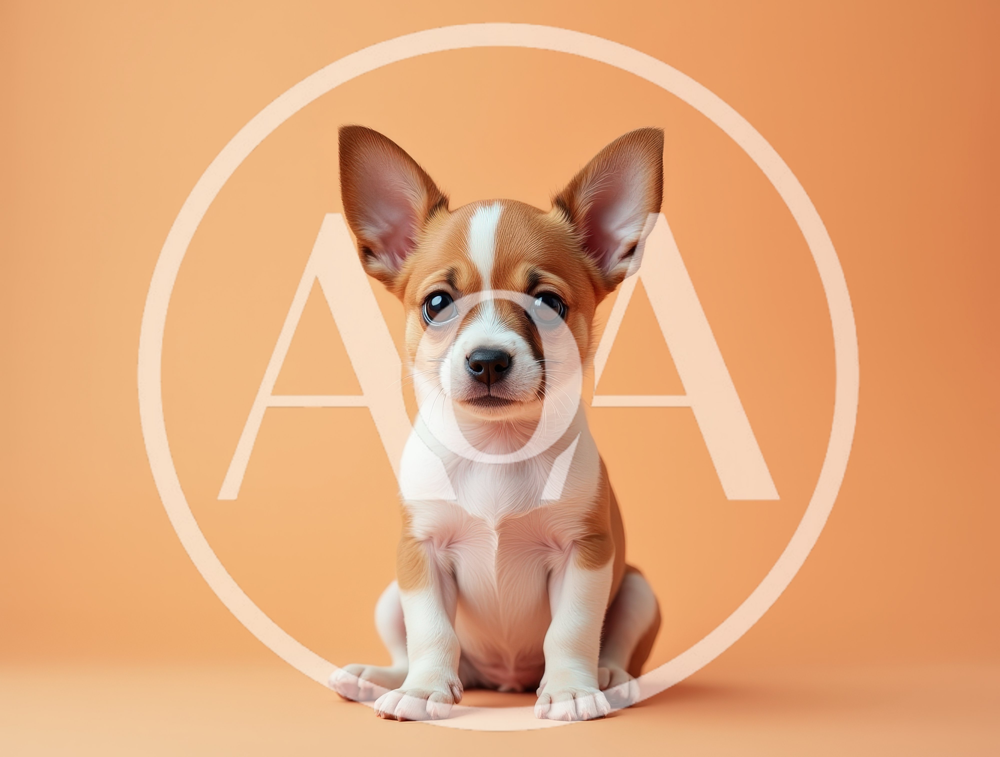Adorable Chihuahua Puppy Sitting Against A Solid Orange Background