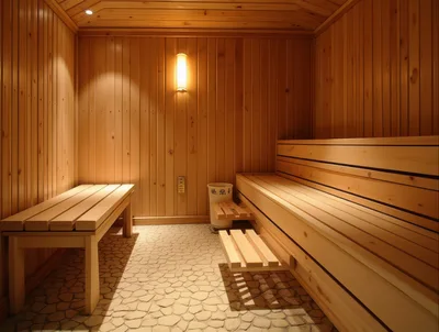 Empty Wooden Sauna Room Interior