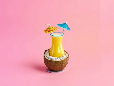 Tropical Cocktail Served Inside A Coconut Shell