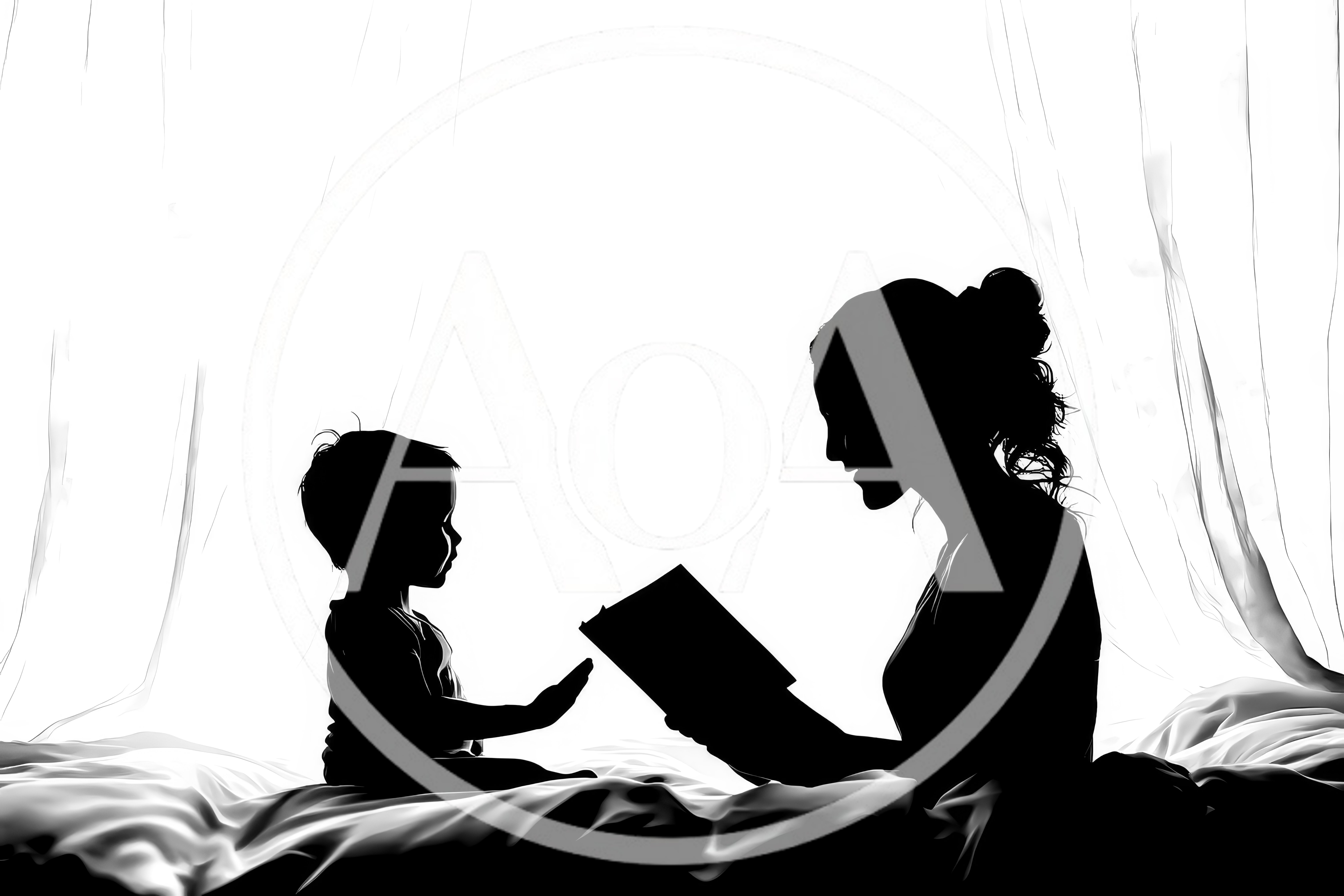 Silhouette of Mother Reading Book to Young Child