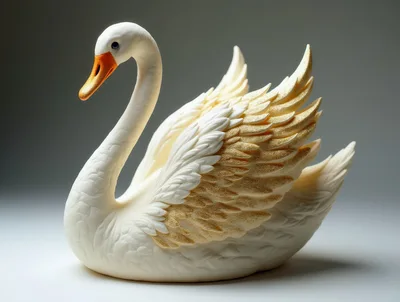 Elegant White Swan Sculpture With Gold Accents