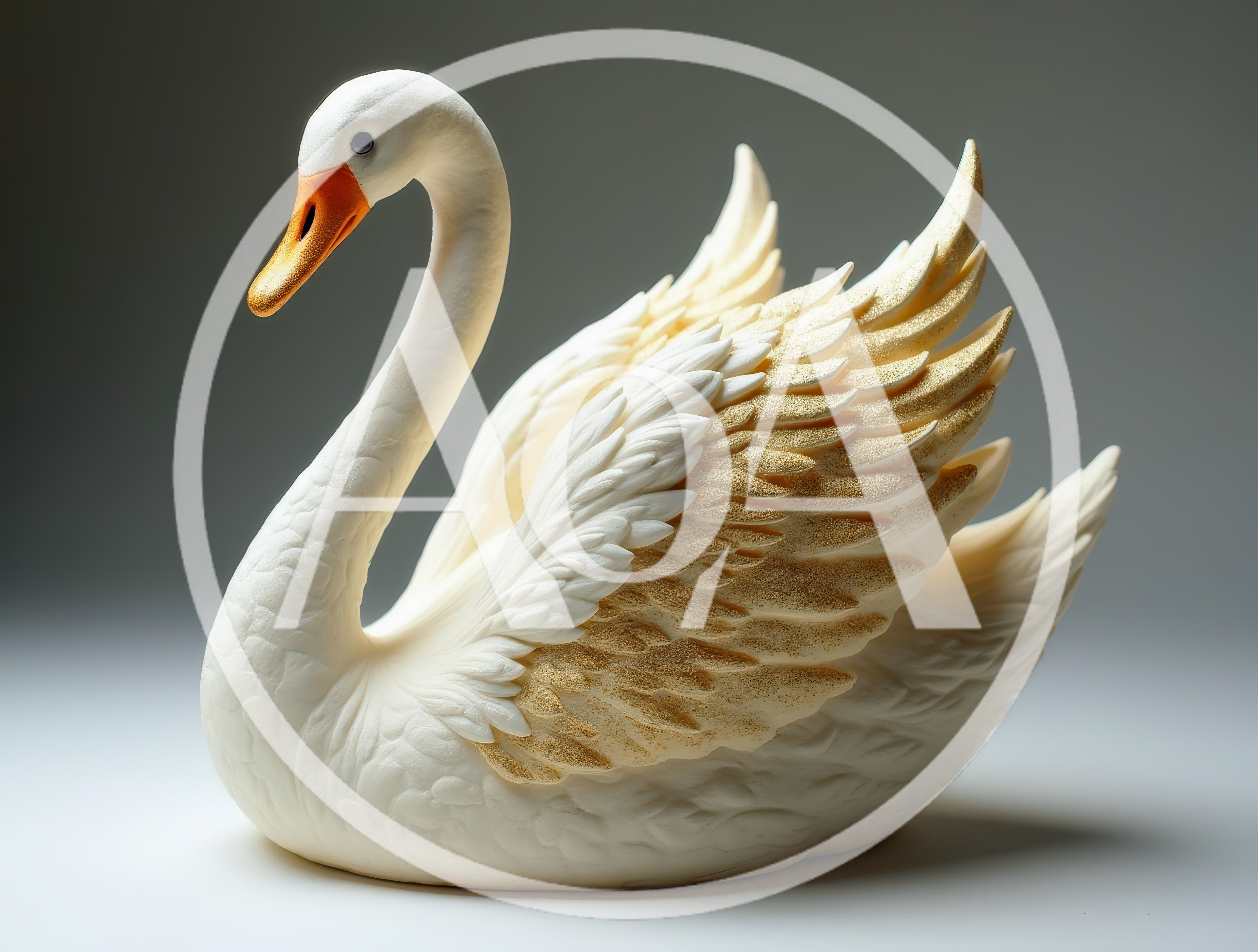 Elegant White Swan Sculpture With Gold Accents