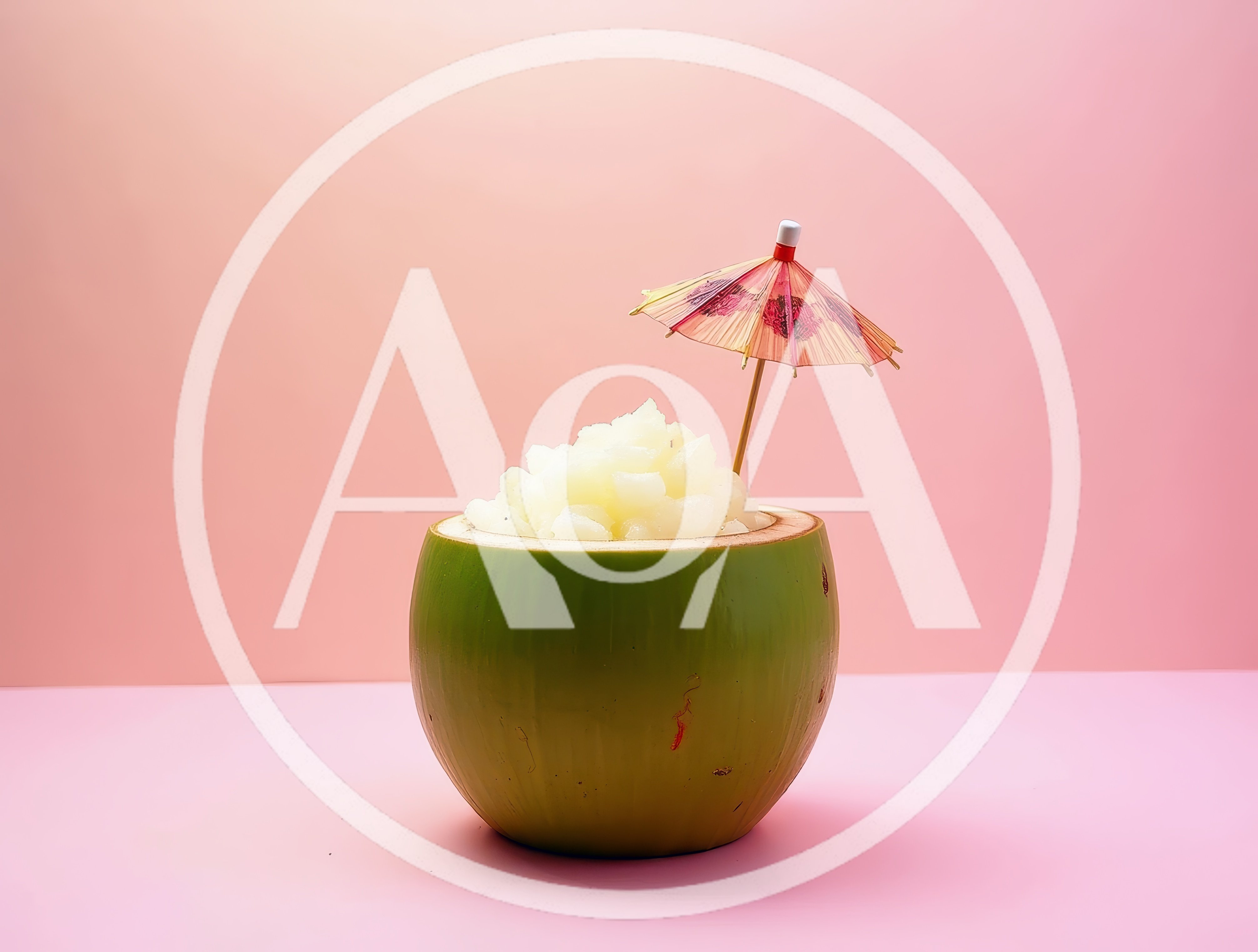 Fresh Coconut Dessert Served In A Green Coconut Shell