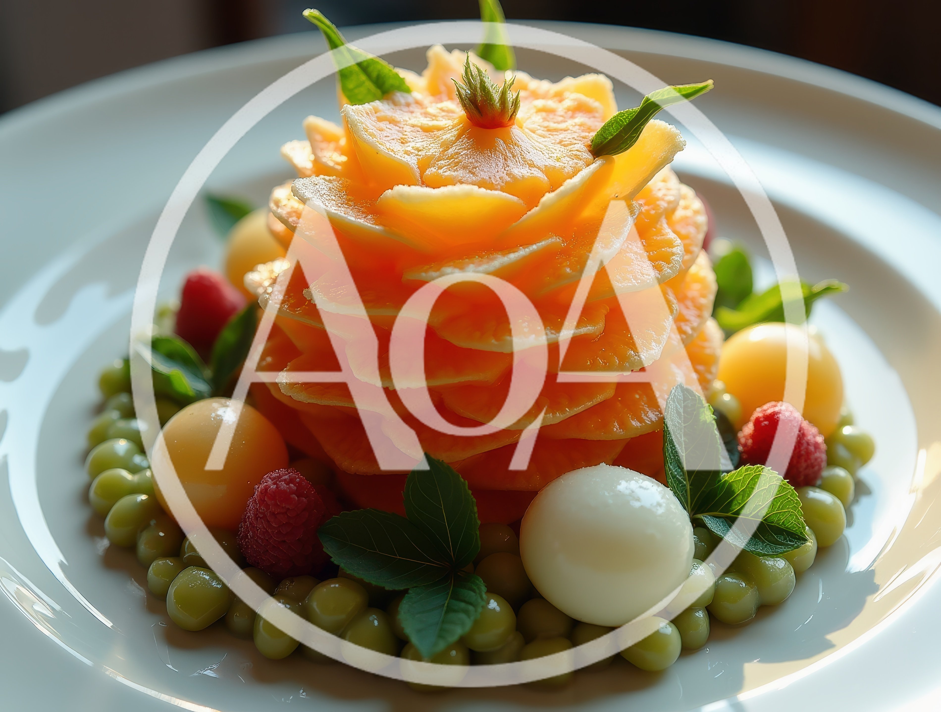 Artistic Fruit Salad Plating With Citrus Flower