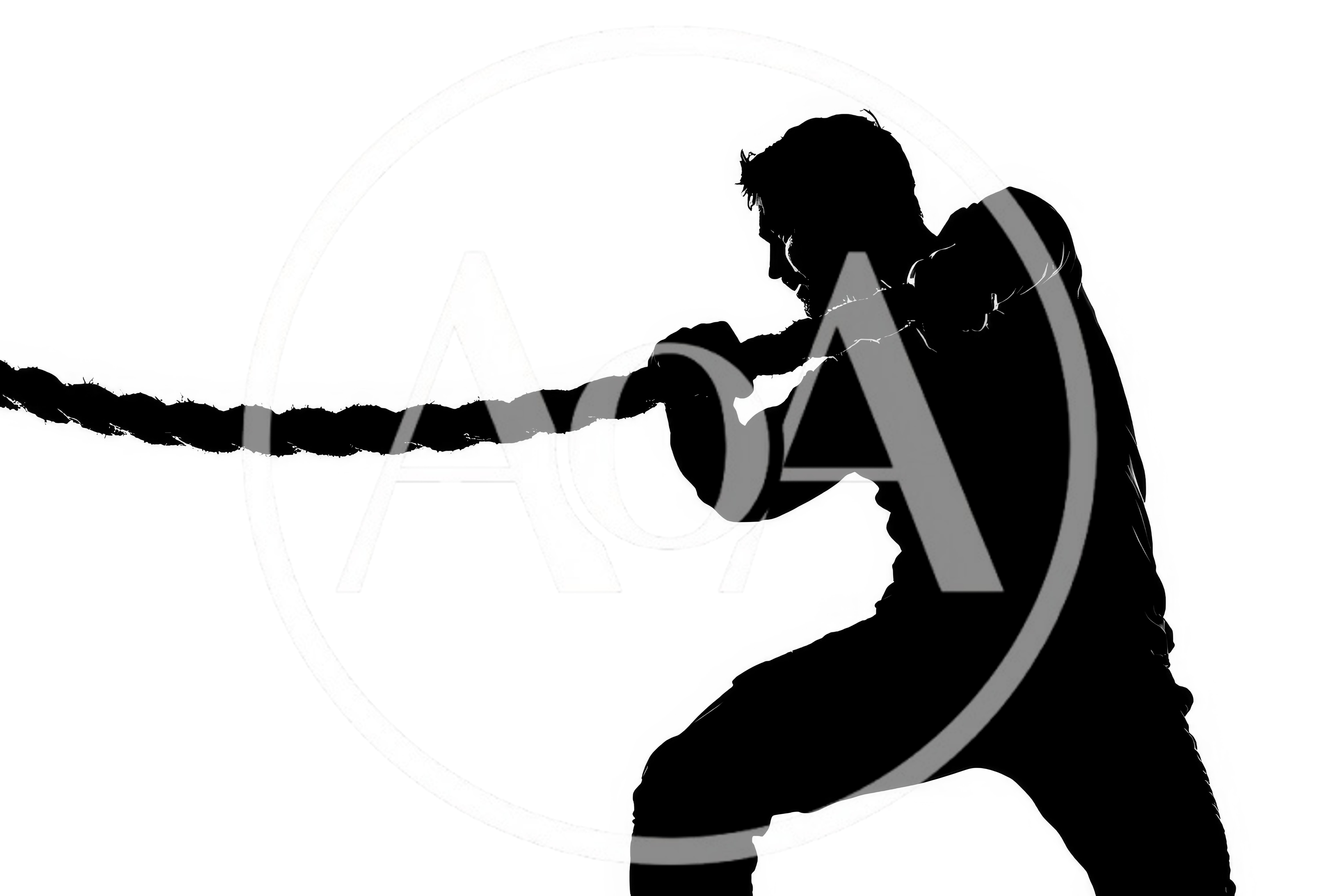 Silhouette Of A Man Pulling A Heavy Rope