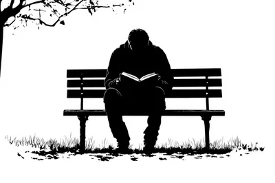 Silhouette Of A Person Reading On A Park Bench