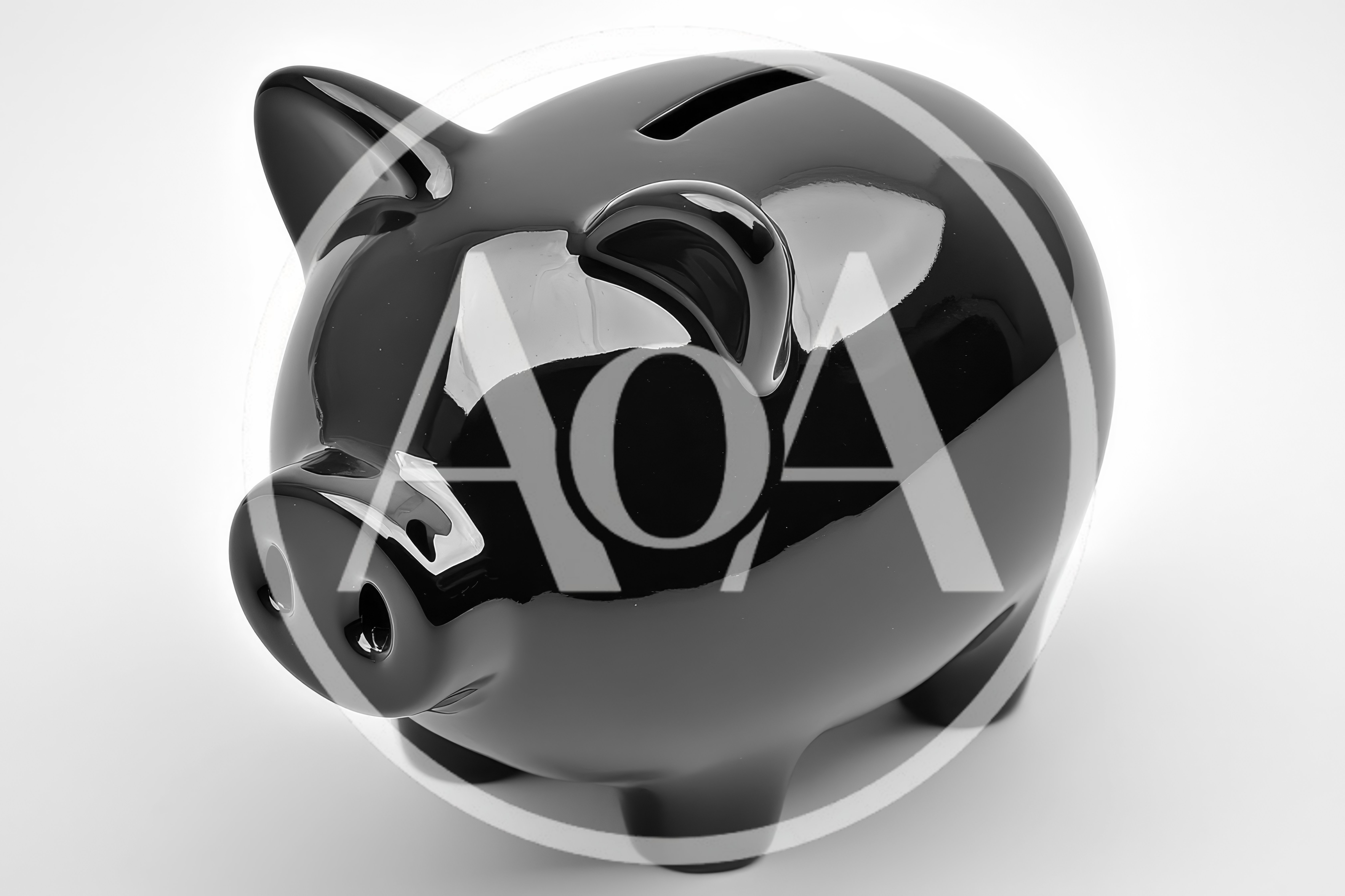Glossy Black Ceramic Piggy Bank On White Background