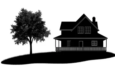 Black Silhouette Of A House And Tree
