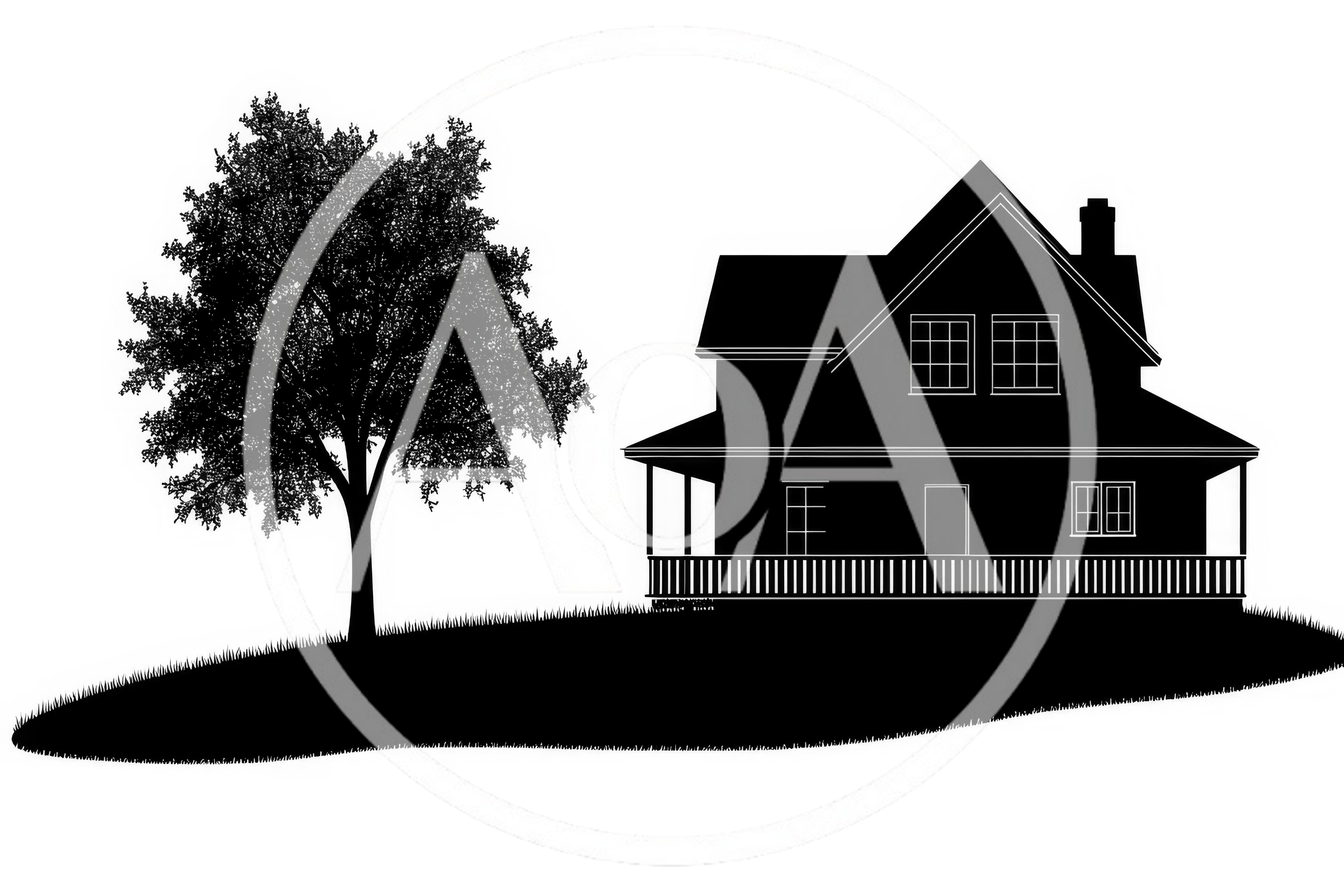 Black Silhouette Of A House And Tree