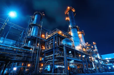 Industrial Oil Refinery Plant At Night
