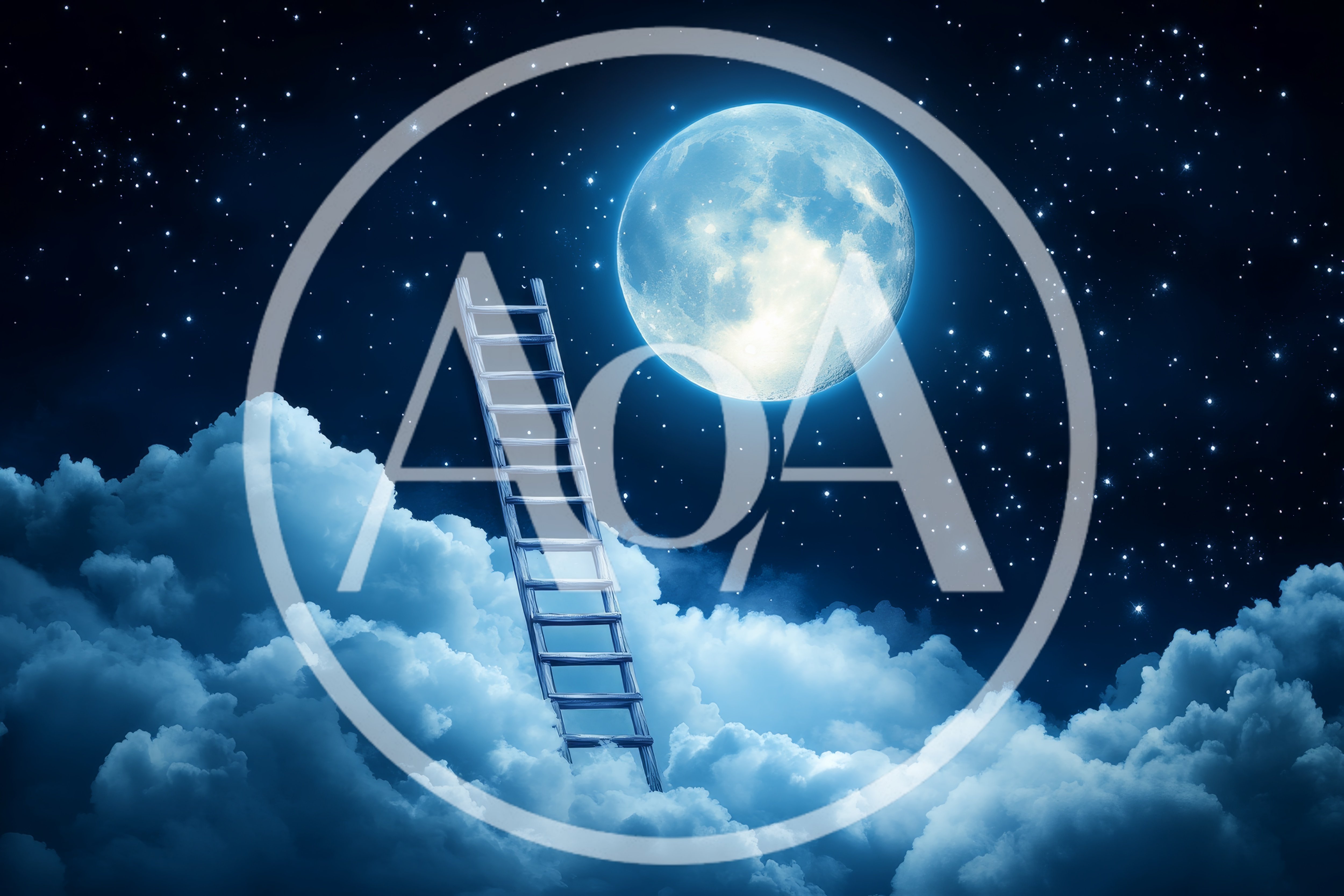 Wooden Ladder Reaching Toward A Glowing Full Moon