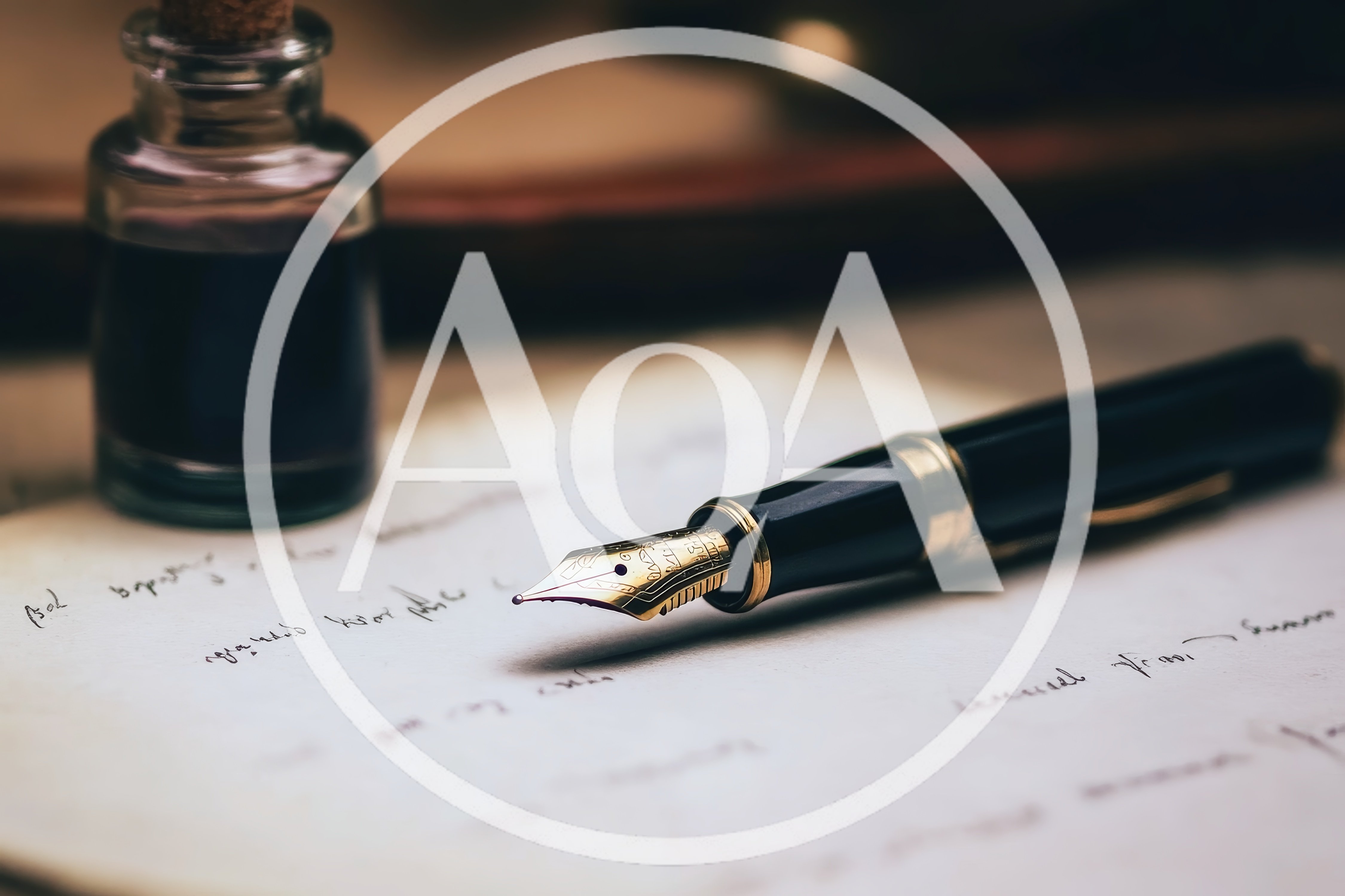 Fountain Pen Resting On Handwritten Letter With Inkwell