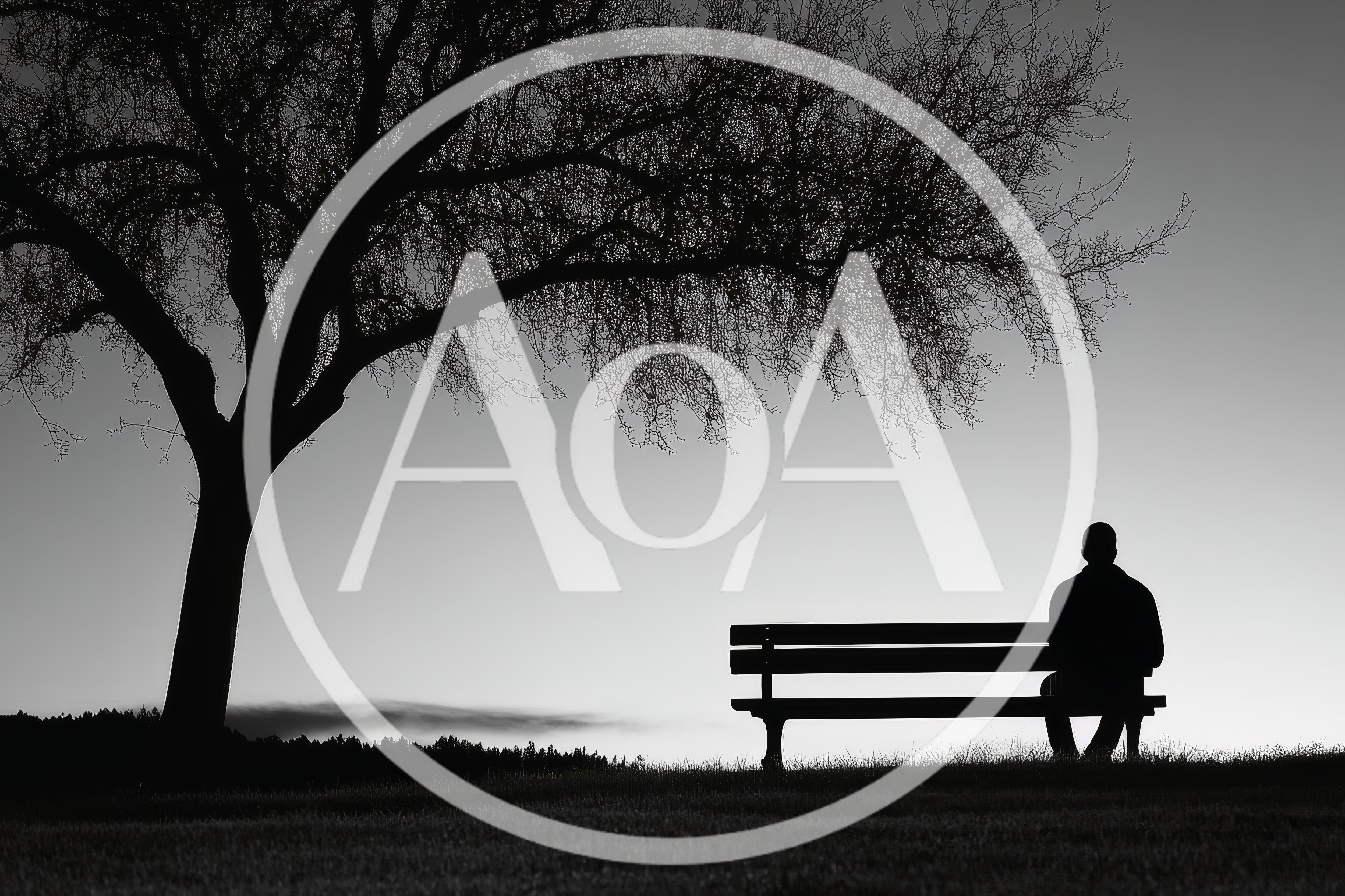Silhouette Of A Man Sitting Alone On A Park Bench