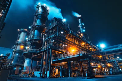 Industrial Oil Refinery Plant At Night