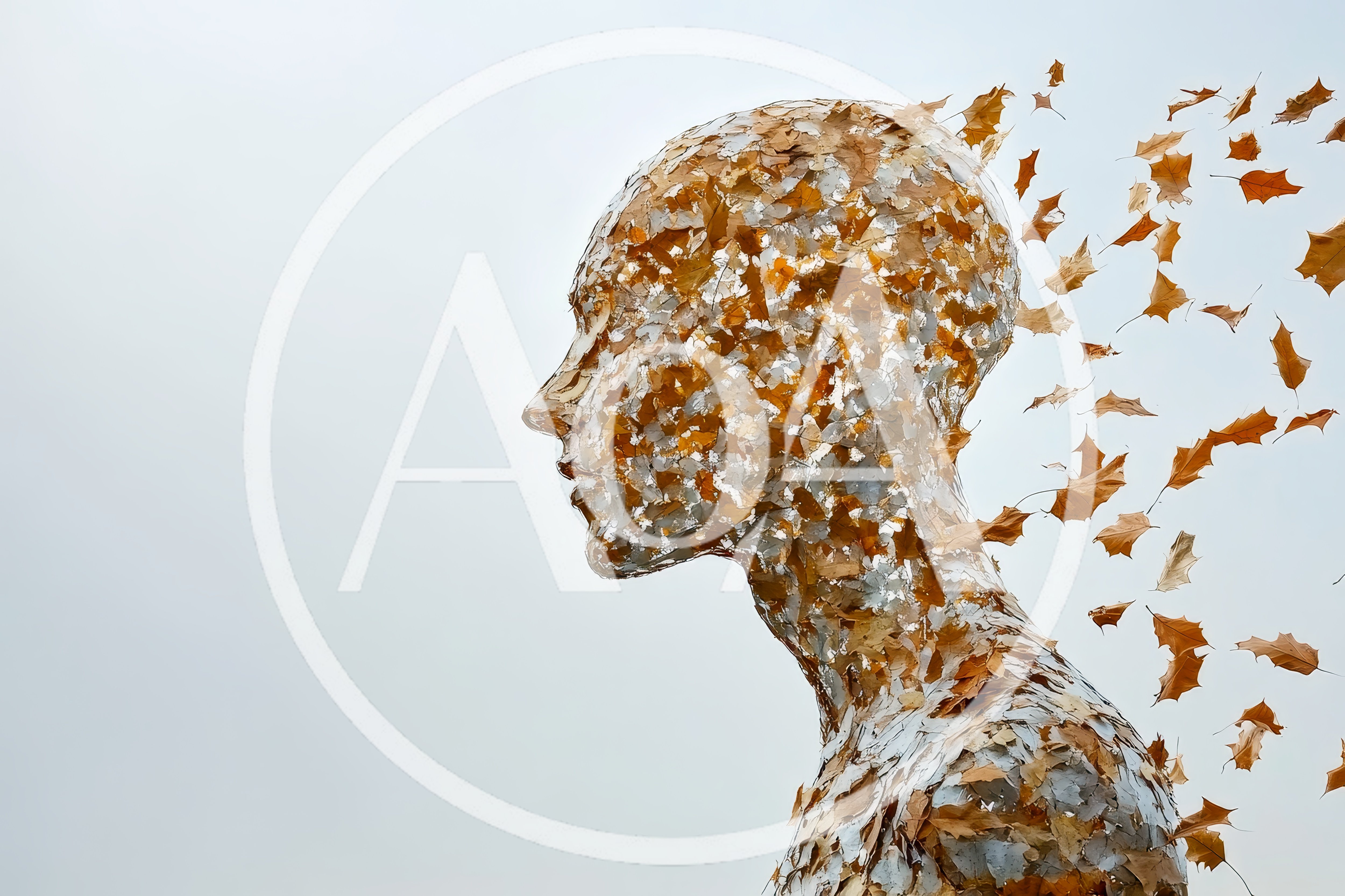 Abstract Human Bust Sculpture Made Of Autumn Leaves