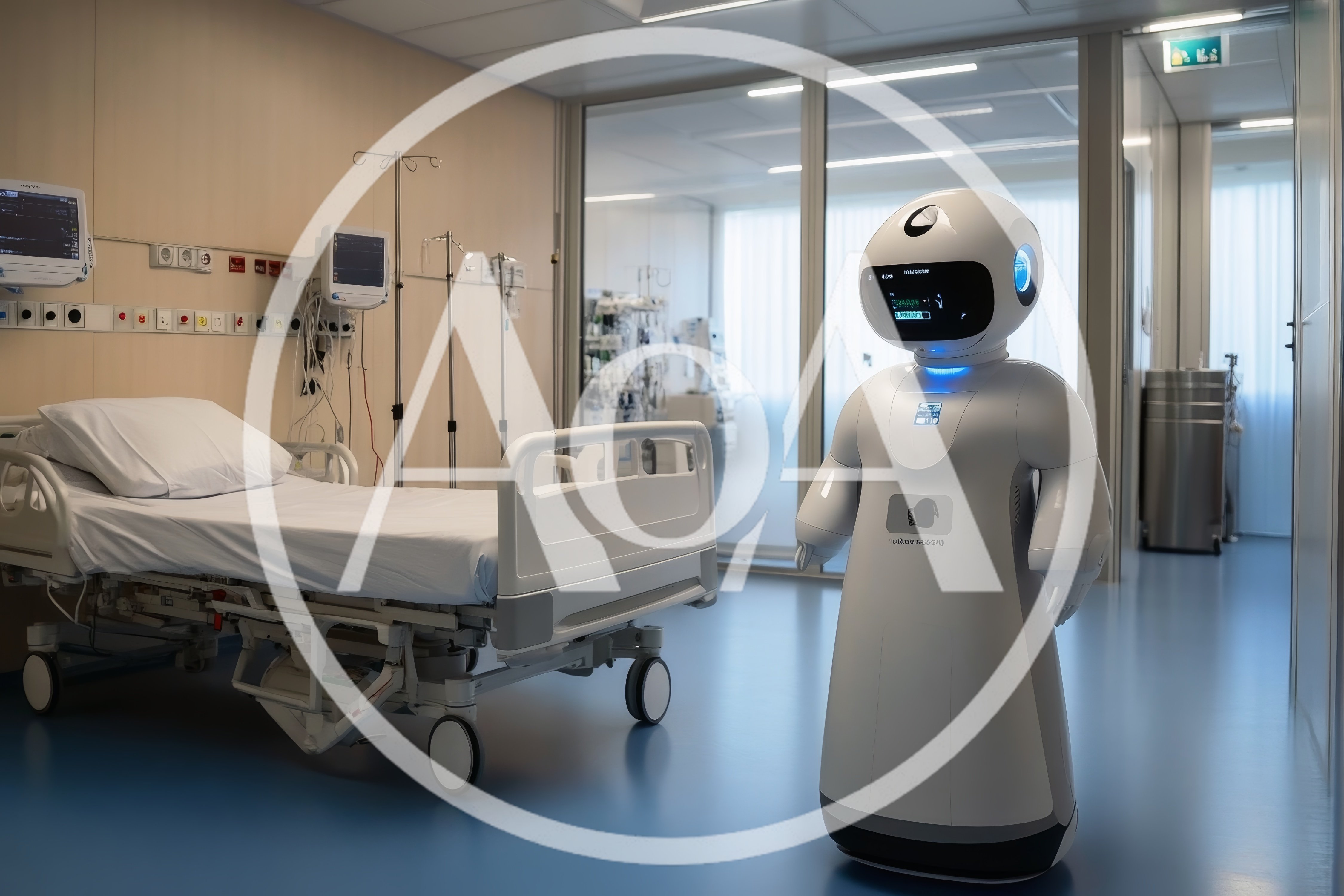 Autonomous Medical Robot Standing In Hospital Room