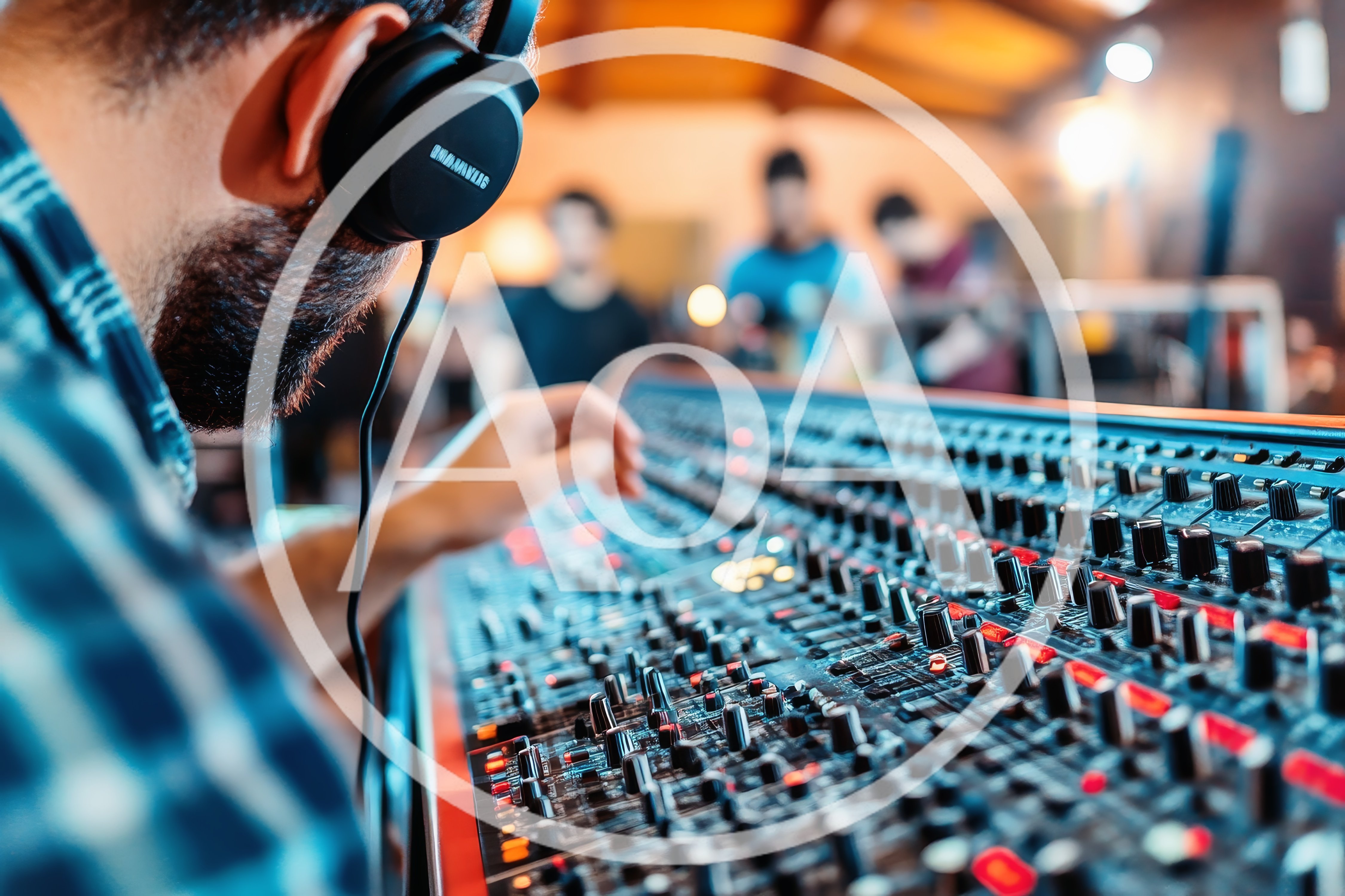 Sound Engineer Adjusting Audio Mixing Console In Studio