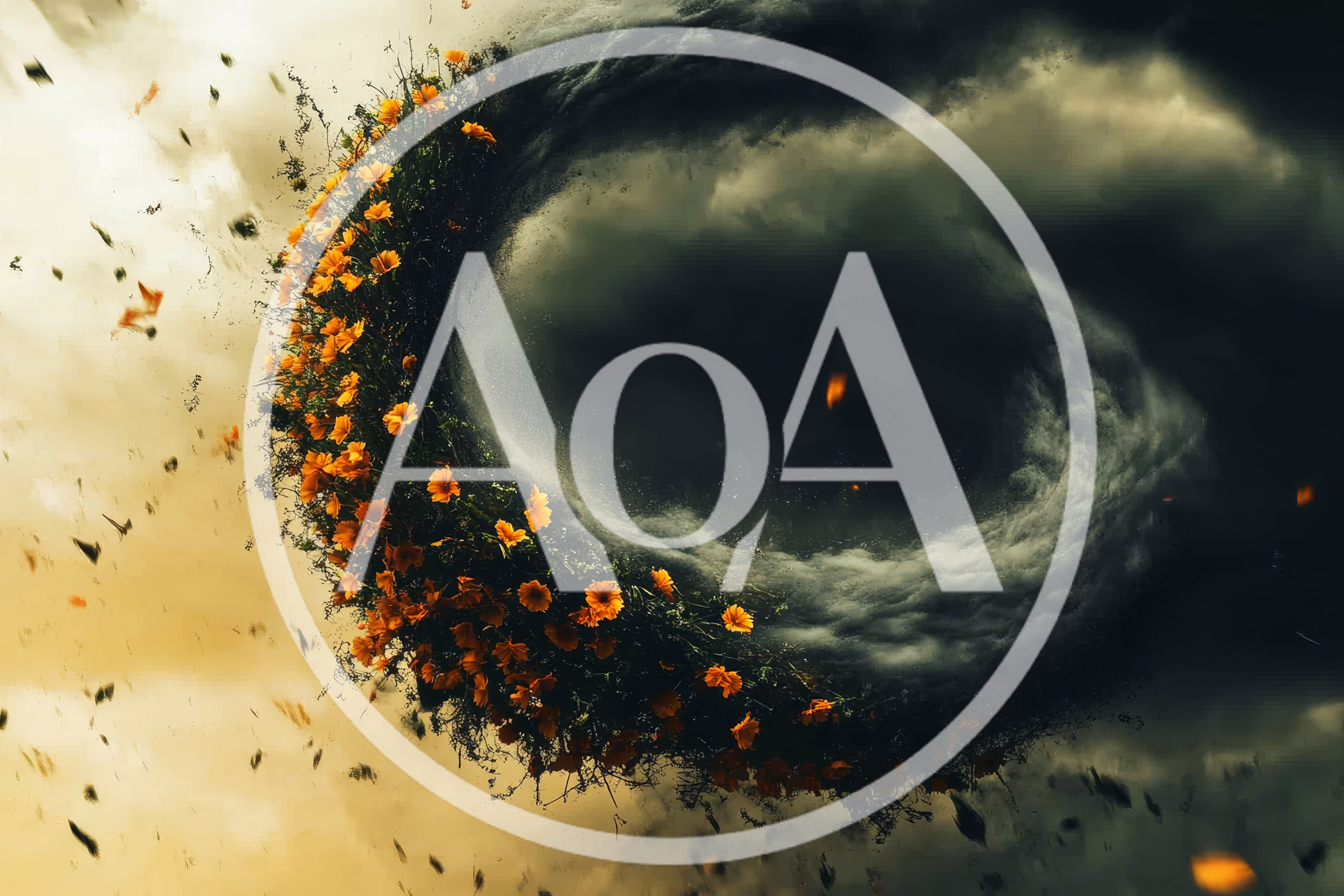 Surreal Tornado Of Vibrant Orange Flowers And Dark Clouds