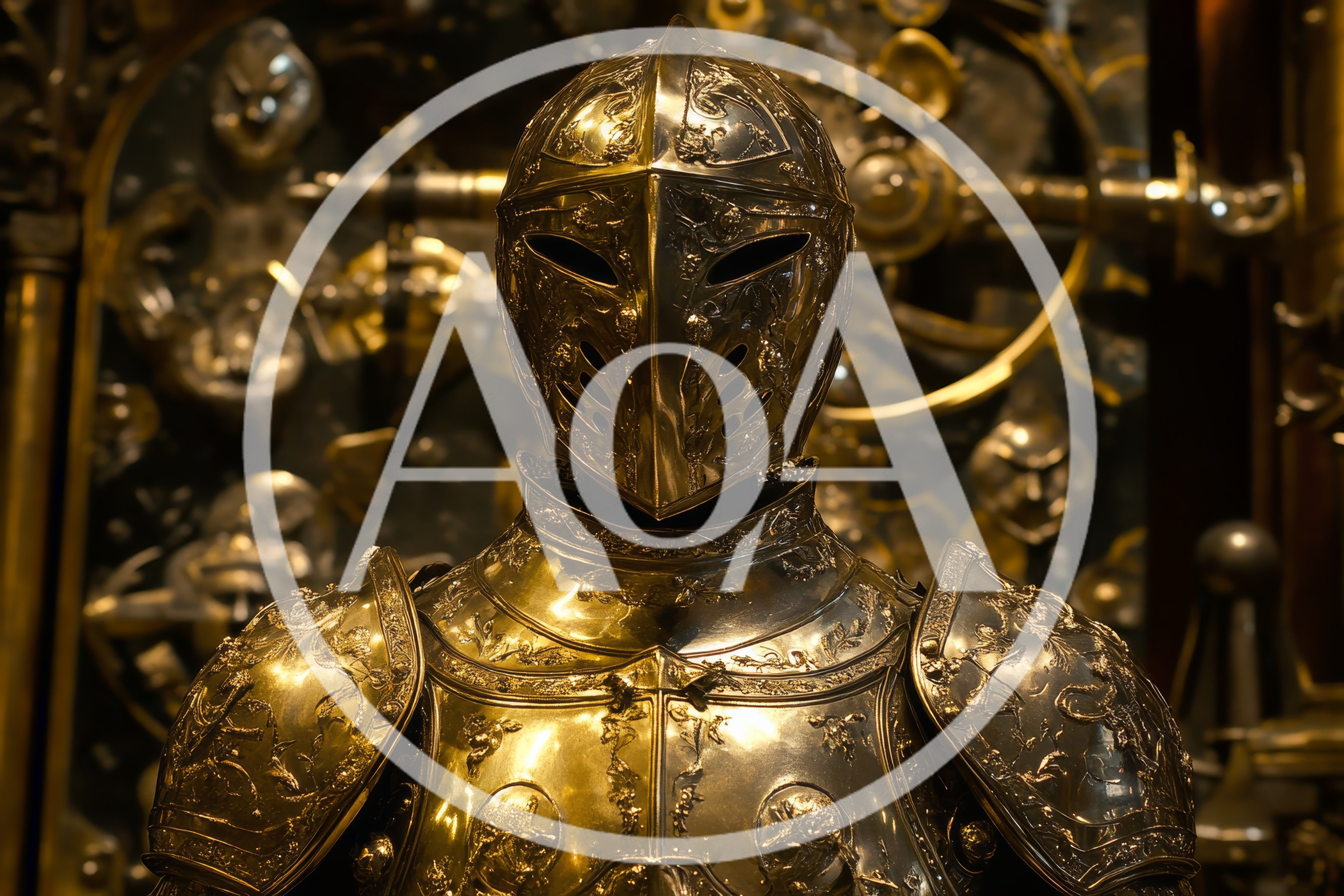 Ornate Golden Medieval Knight Armor Display