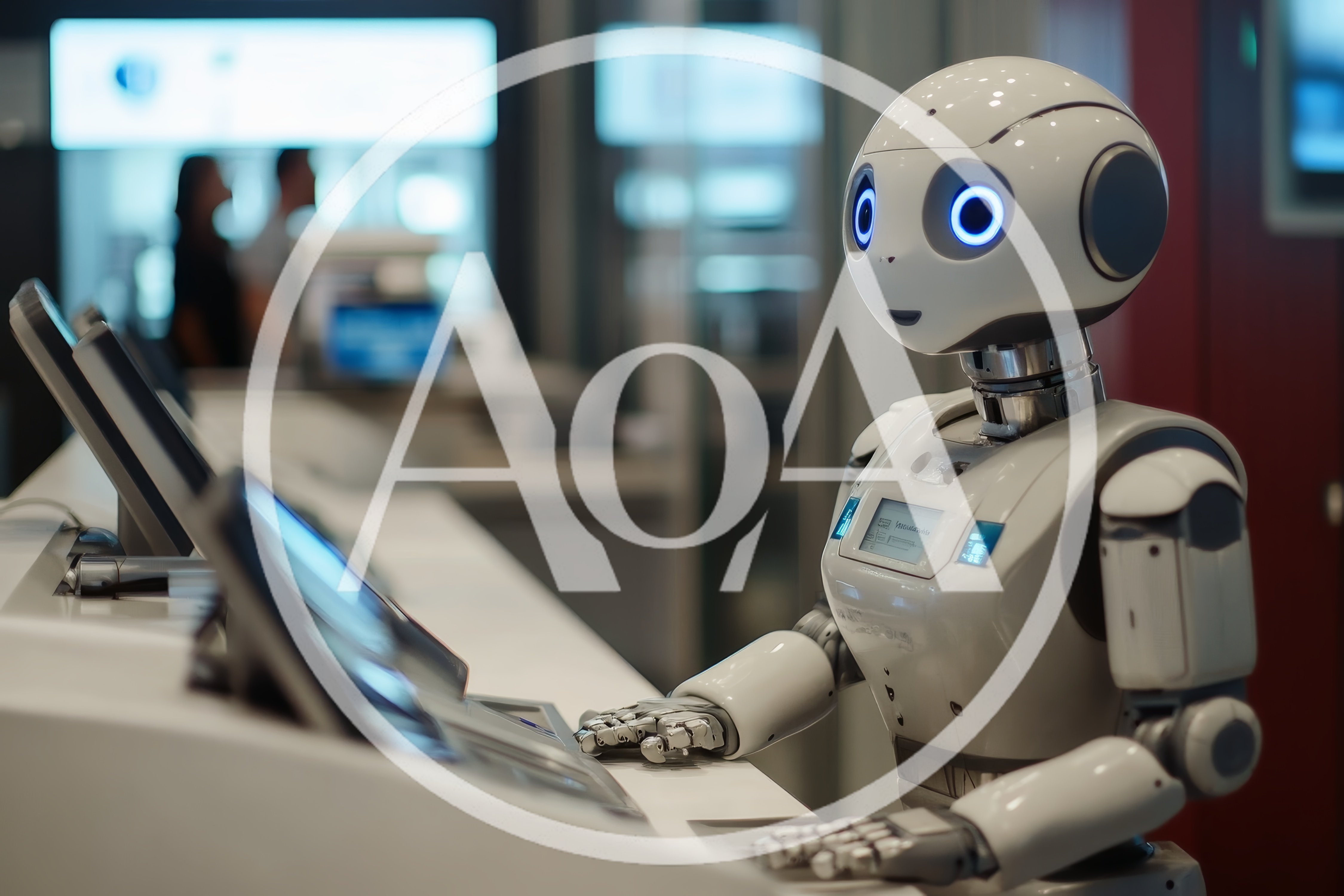 Humanoid Robot Working At A Modern Reception Desk