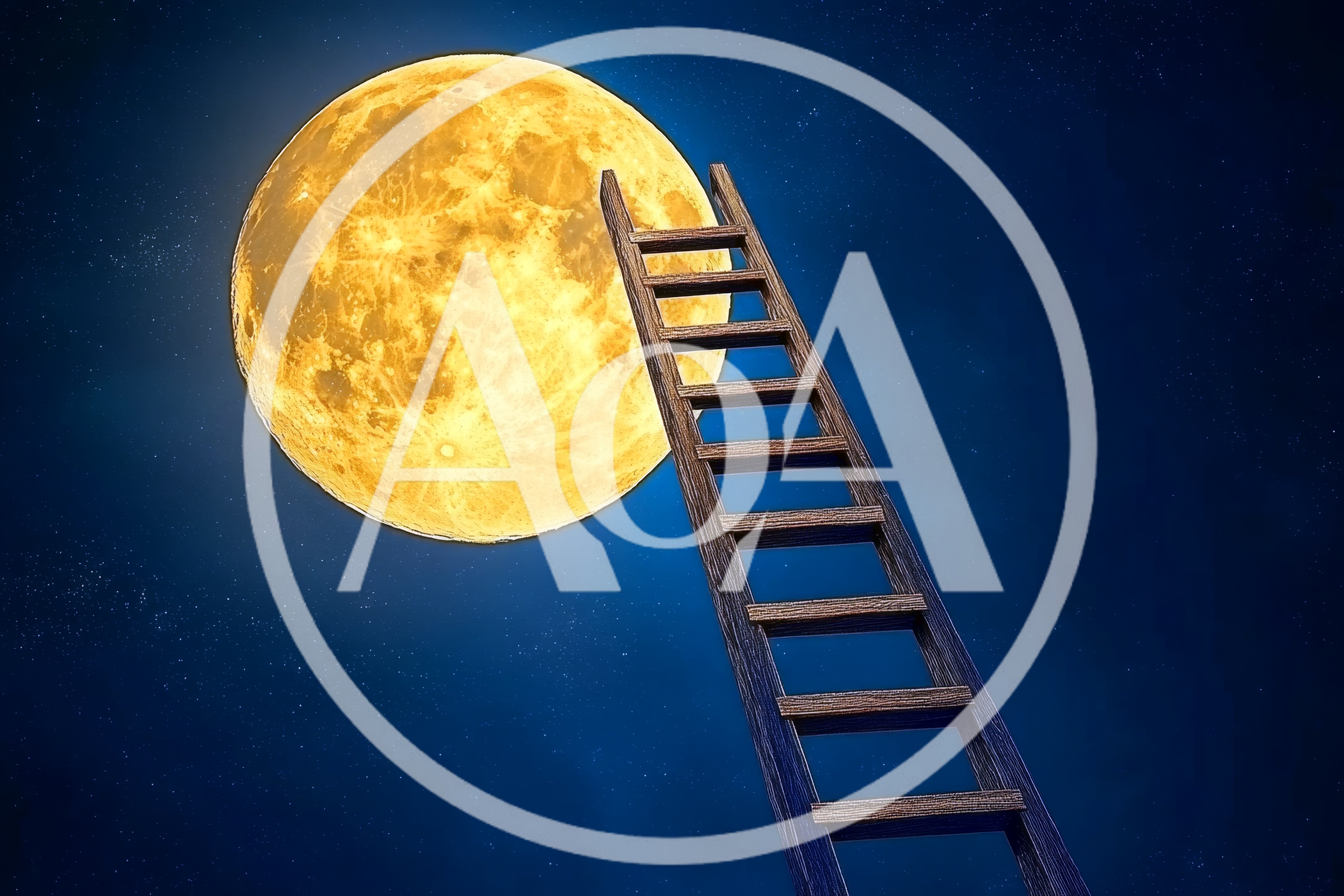 Wooden Ladder Reaching Towards A Glowing Full Moon