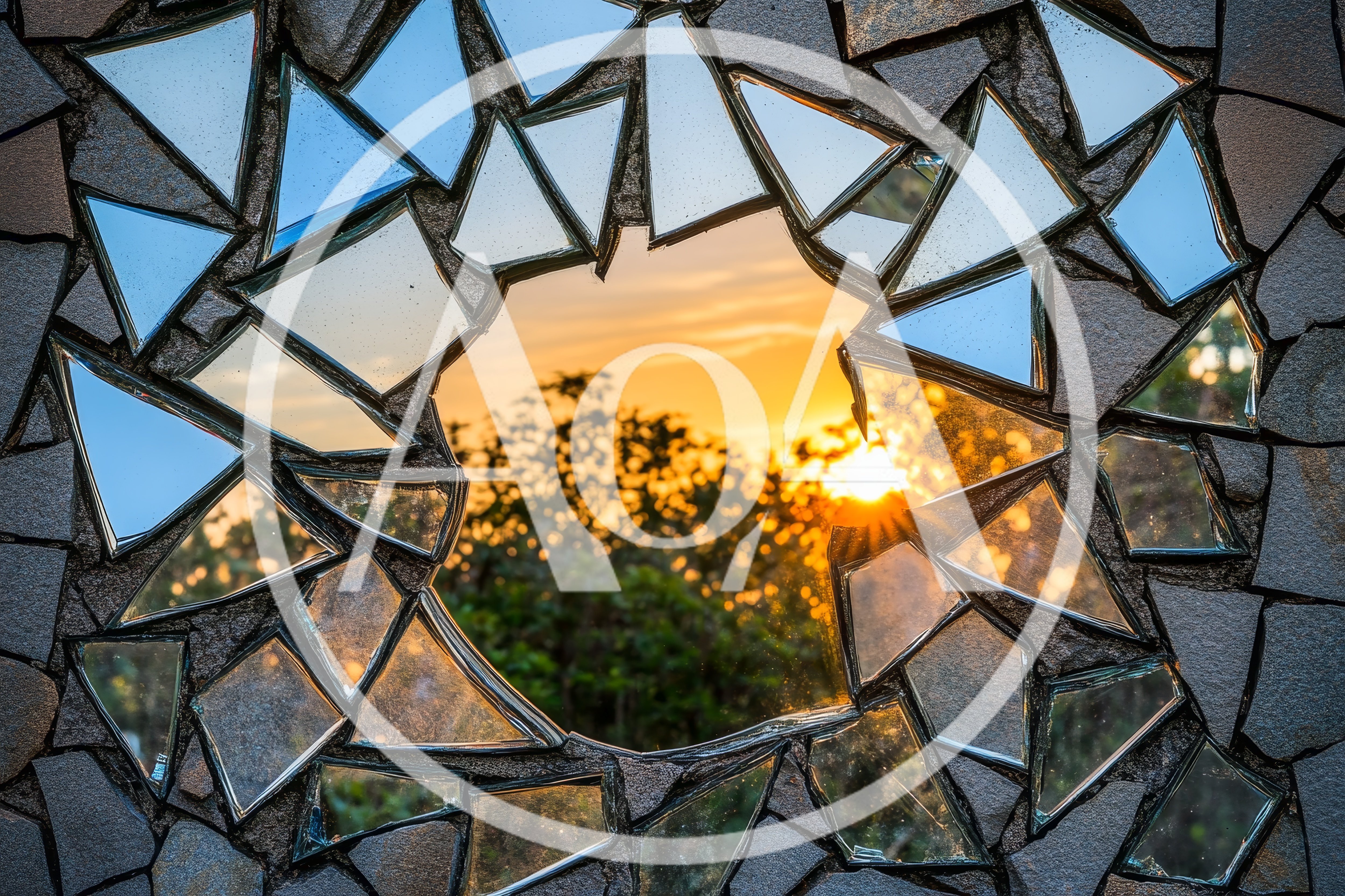 Sunset View Through A Broken Mirror Mosaic Frame