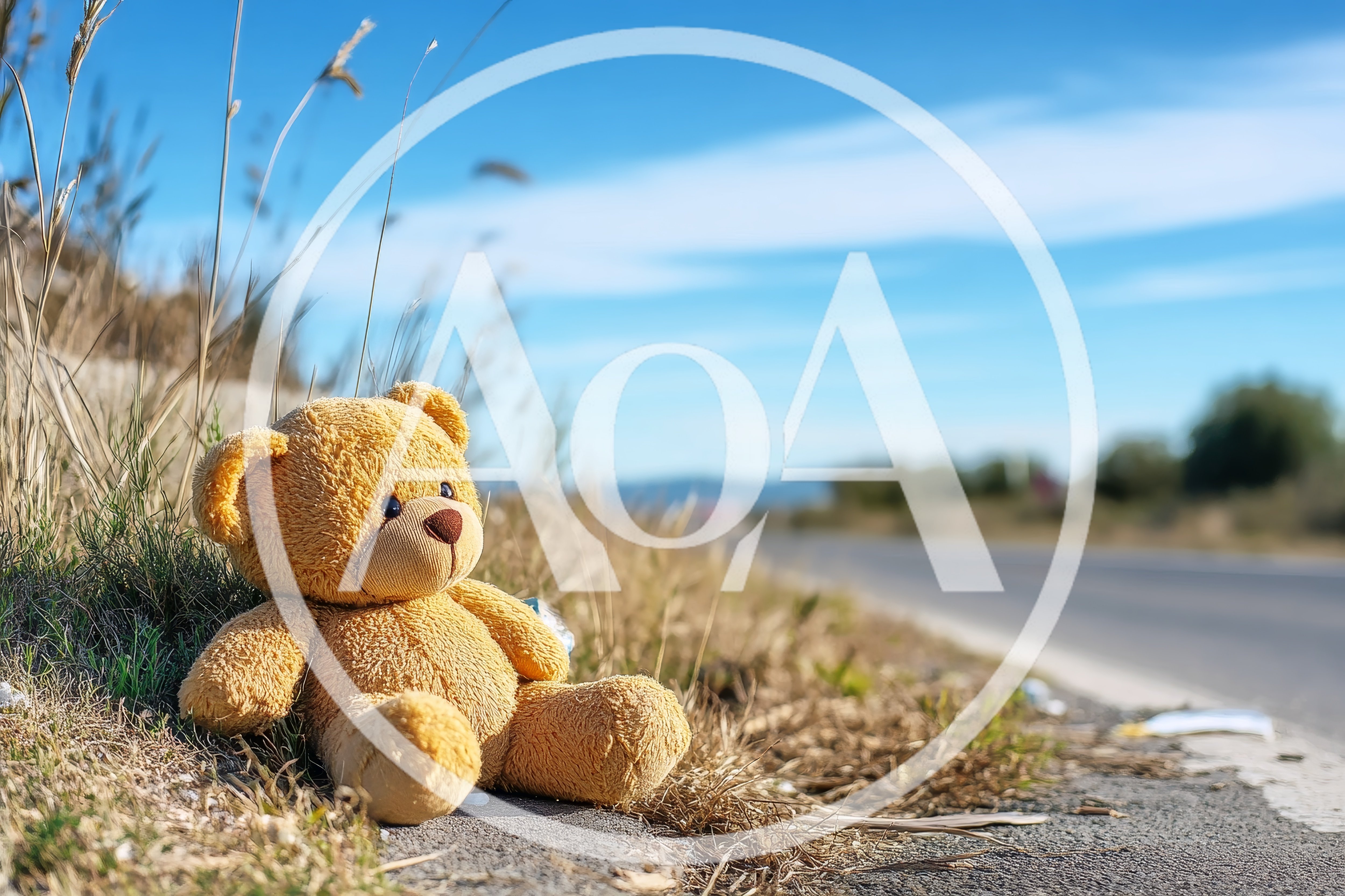 Lost Teddy Bear Sitting On The Roadside
