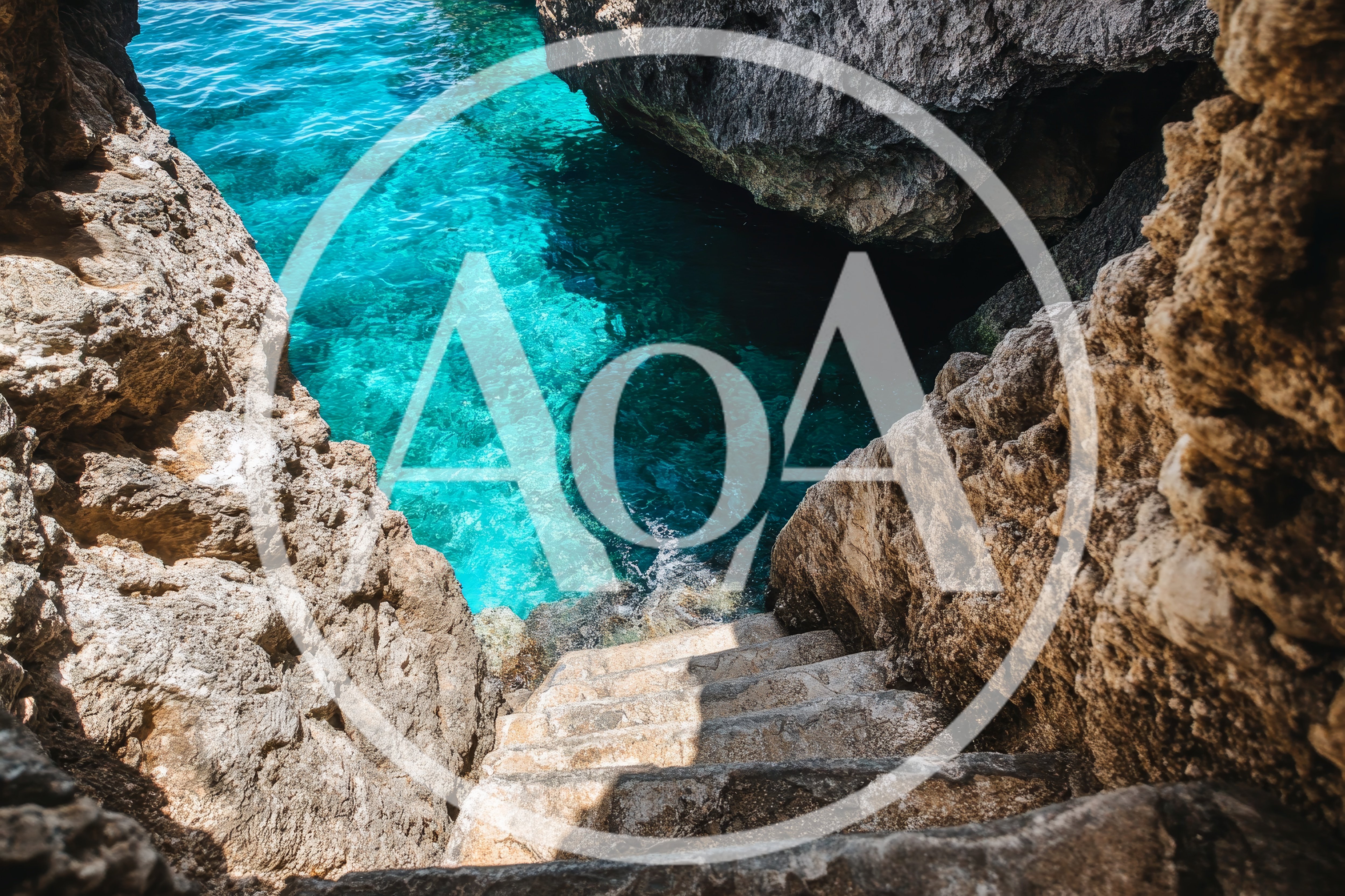 Stone Stairs Leading Down To Turquoise Sea
