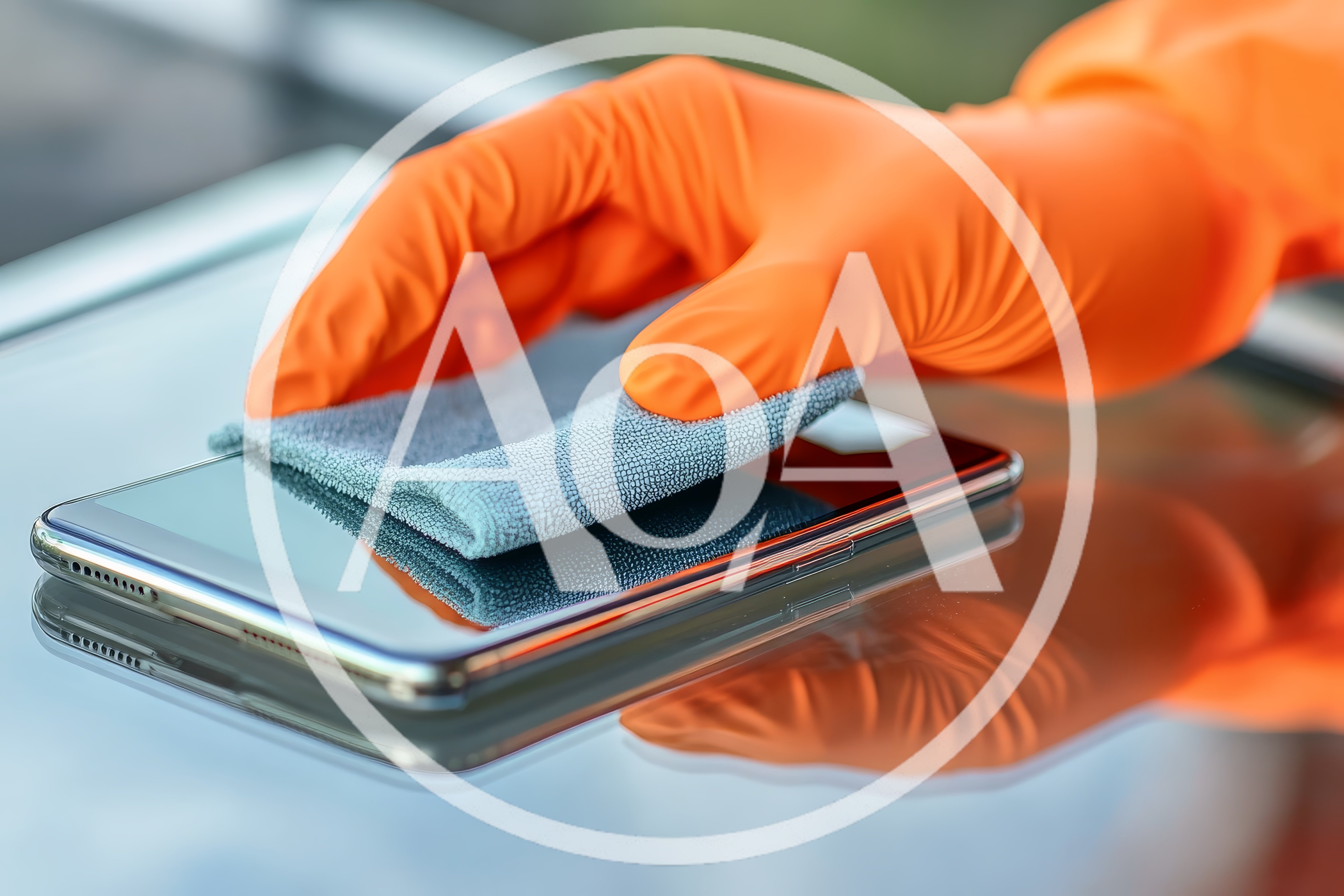Person Cleaning Smartphone Screen With Microfiber Cloth