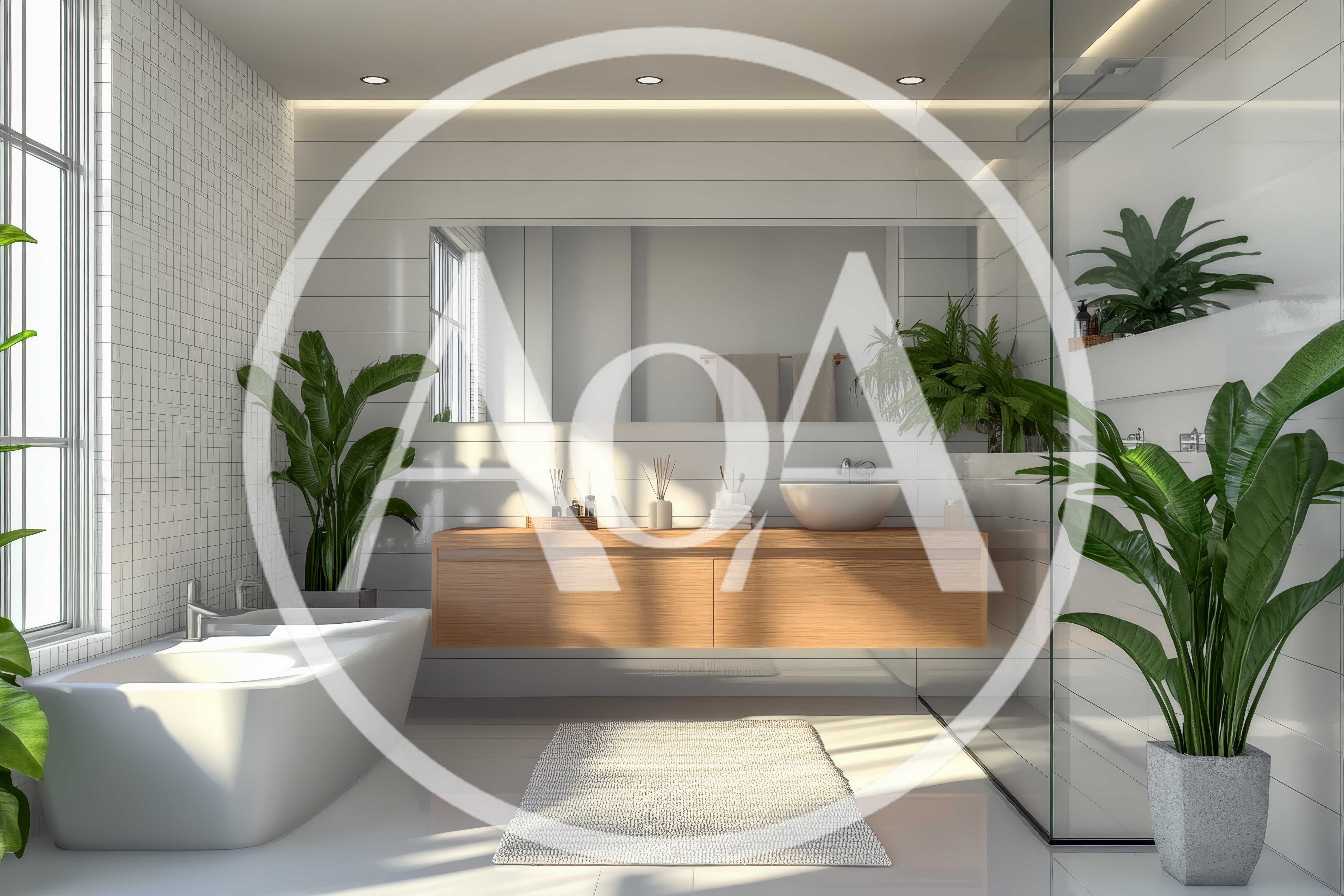 Modern Minimalist Bathroom Interior With Wooden Vanity