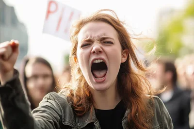 Young Woman Shouting During A Public Protest