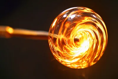 Molten Glass Blowing Process in Workshop